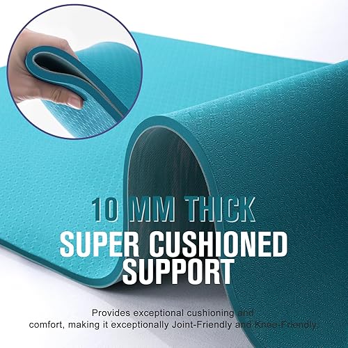 Miniatura 4 de UMINEUX Tapete de yoga extra grueso, 25 pulgadas (0.394 in), goma natural y TPE antideslizante con correa para mujeres y hombres, tapete de