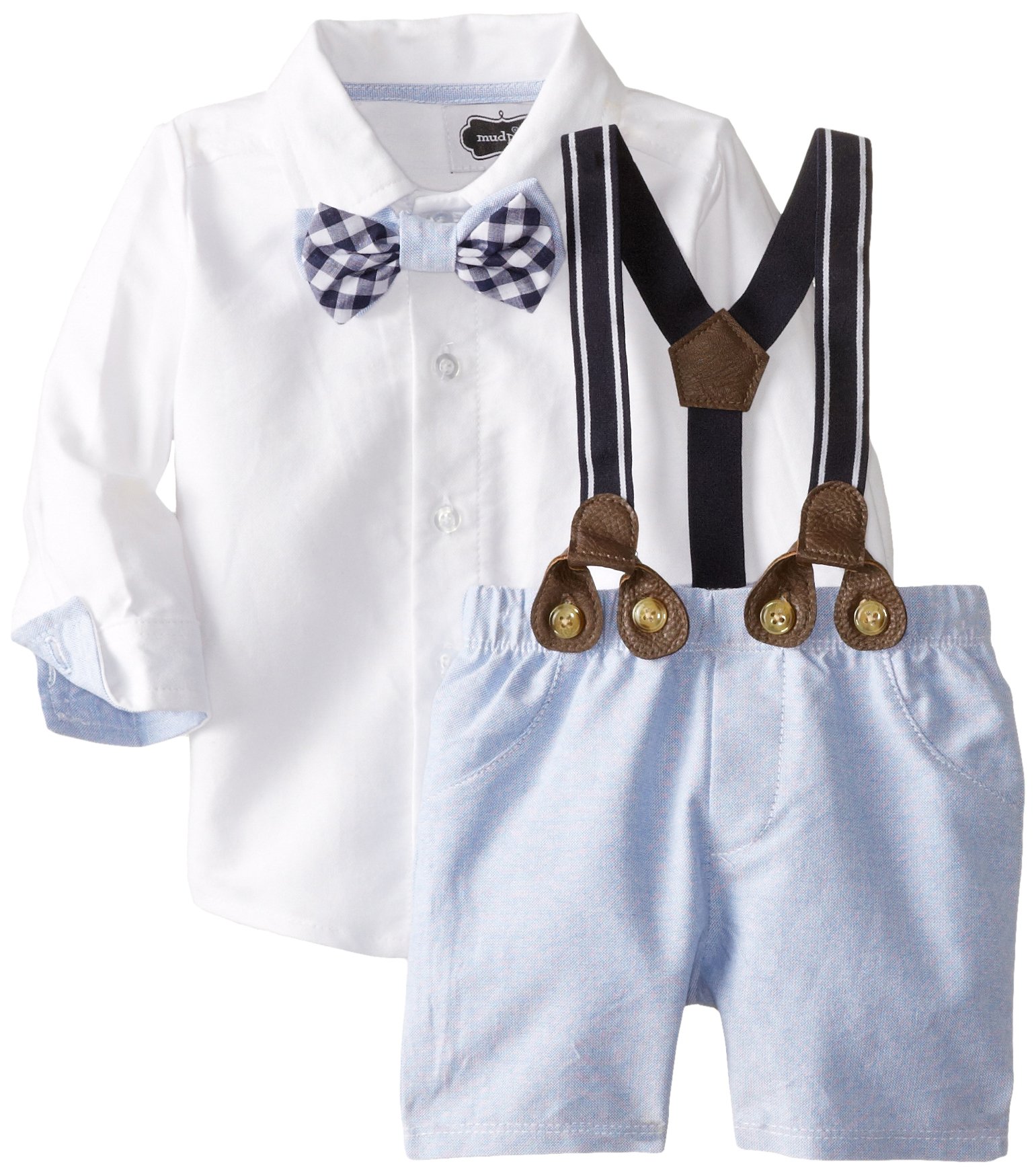 Mud Pie Baby-Boys Newborn Suspender Short Set, Chambray, 6-9 Months