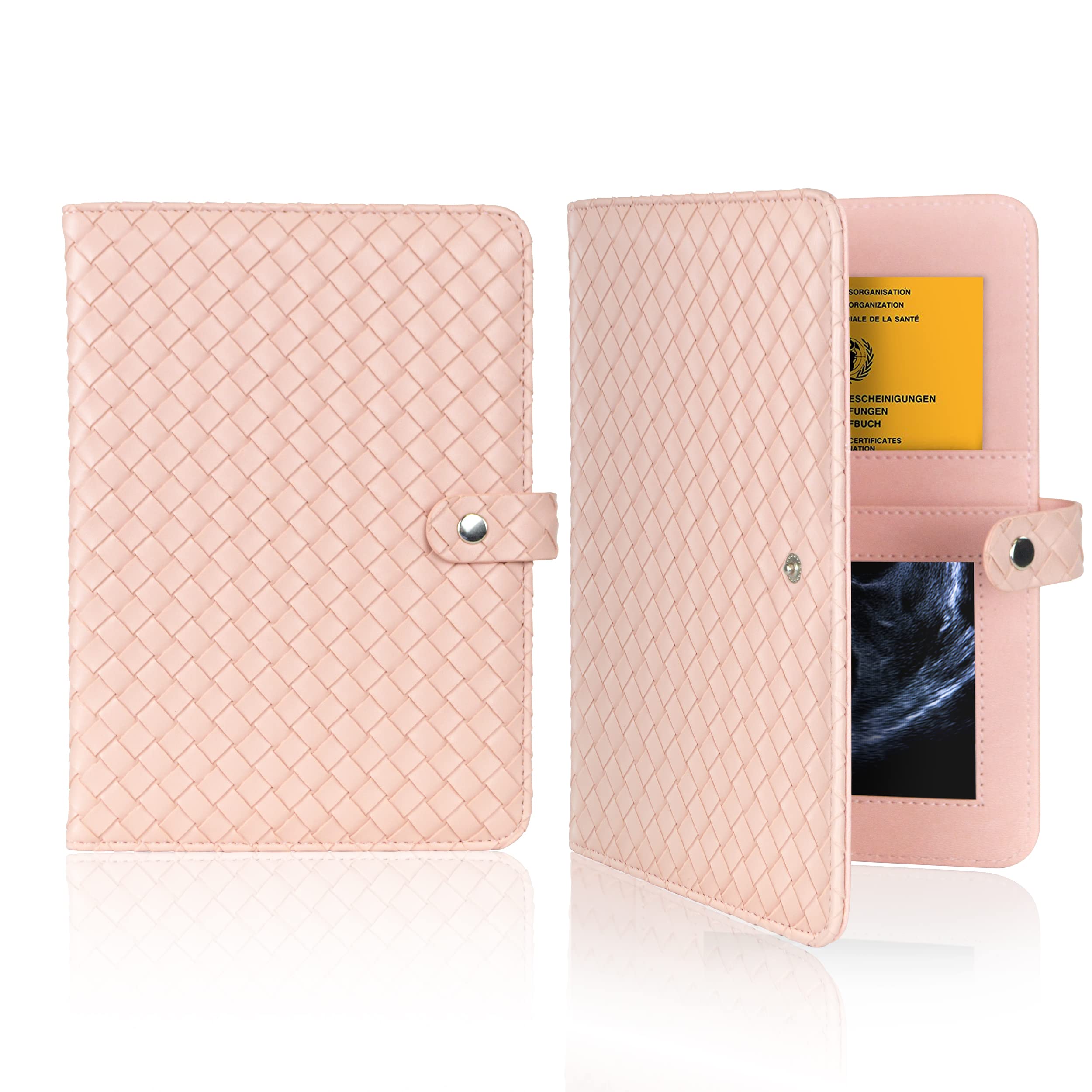 Aufisi Mutterpasshülle aus Kunstleder Organizer für Impfpass Mutterpass Ultraschallbilder mit 8 Fächern zur Versicherungskarten, Als Schwangerschaft verkünden Geschenk, Kariert Rosa