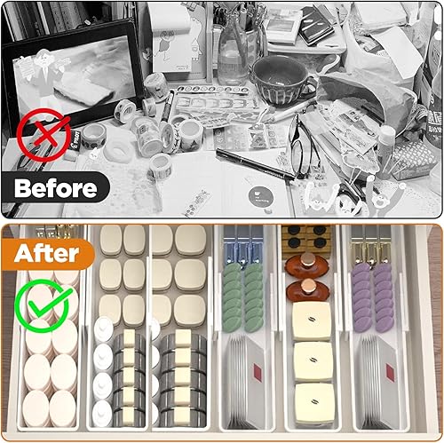 Miniatura 6 de Juego de 4 organizadores de cajones, bandejas organizadoras de cajones expandibles, cubos organizadores para dormitorio, baño, cocina, oficina