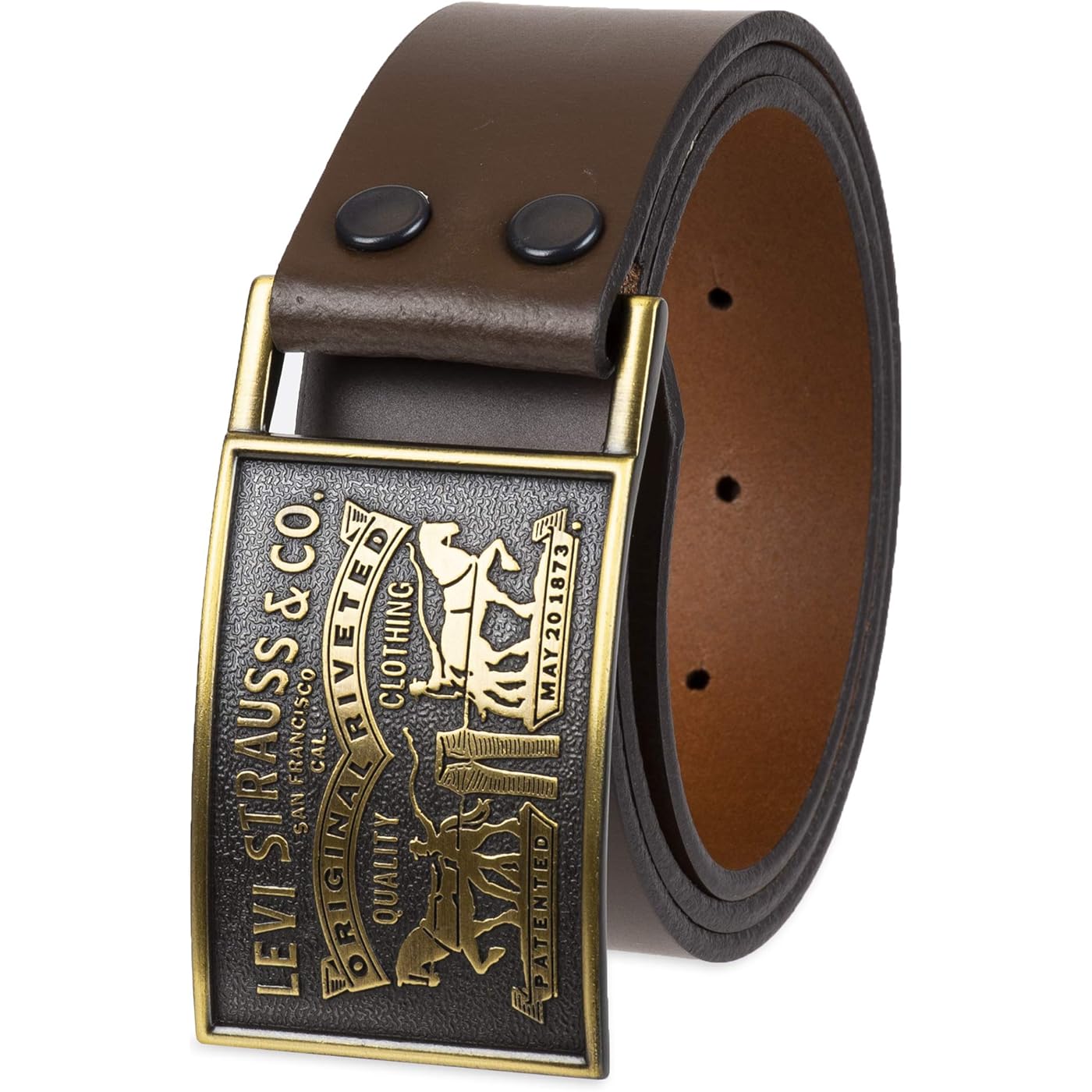 Men's Leather Belt with Removable Antiqued Logo Plaque Buckle by Levis