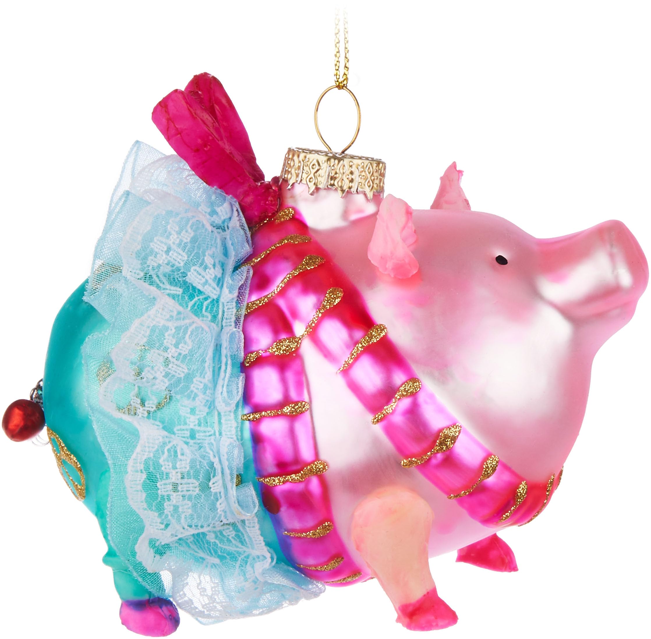 Brubaker Pig With Bow And Tutu Funny - Glass Christmas Bauble - Hand-Painted And Mouth-Blown - Humorous Tree Ornament - Christmas Tree Ball Pendant - Decoration Bauble
