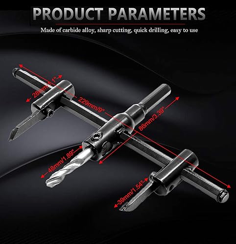 Miniatura 9 de Broca de corte circular de sierra de agujero ajustable de 1-316 a 11-34 pulgadas, broca de madera resistente para paneles de yeso, corte redondo