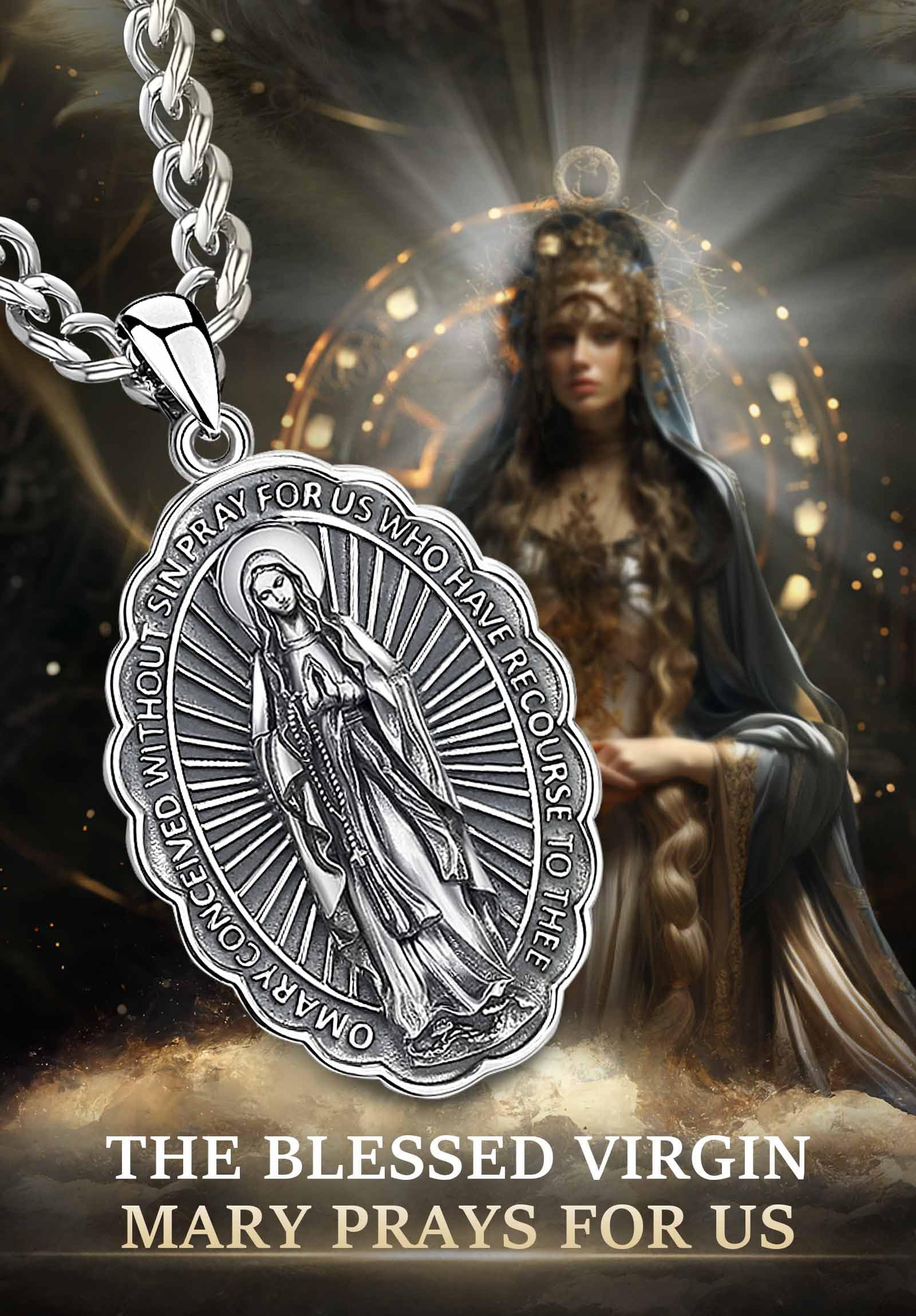 AEONSLOVE Srebro 925 Medal Saint Benoit dla Mężczyzn Kobiet, Naszyjnik Świętego Michała Archanioła | Pieczęć 7 Archaniołów | Święty Krzyż Karavaca | Maryja, biżuteria religijna