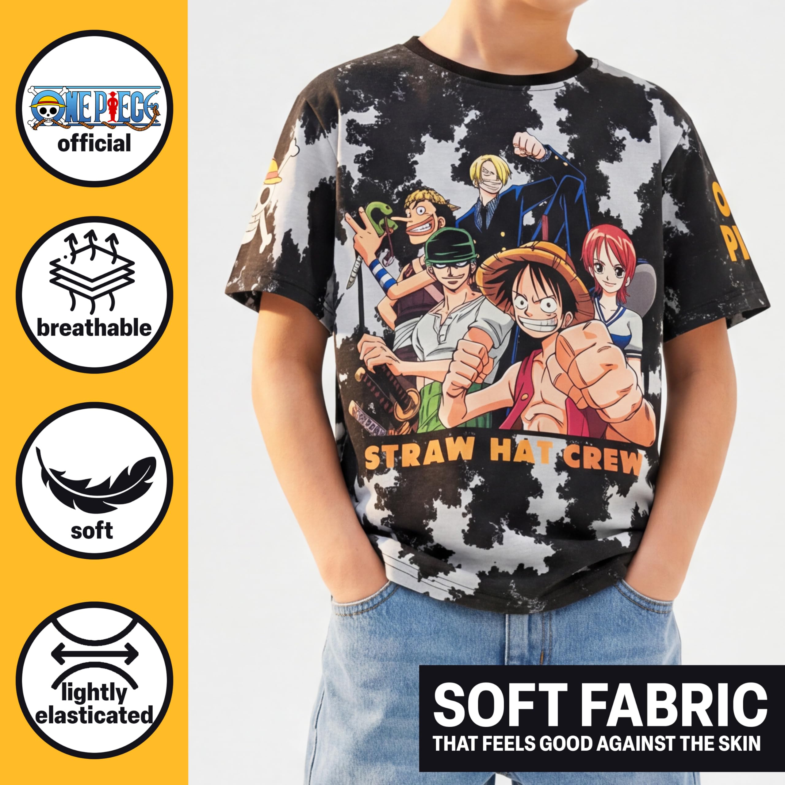 One Piece | Dragon Ball Z T-Shirt Garcon, Lot de 2 Ras du Cou et Manches Courtes Coton T Shirt Ete, Douce et Respirant, Anime Merch Idee Cadeau