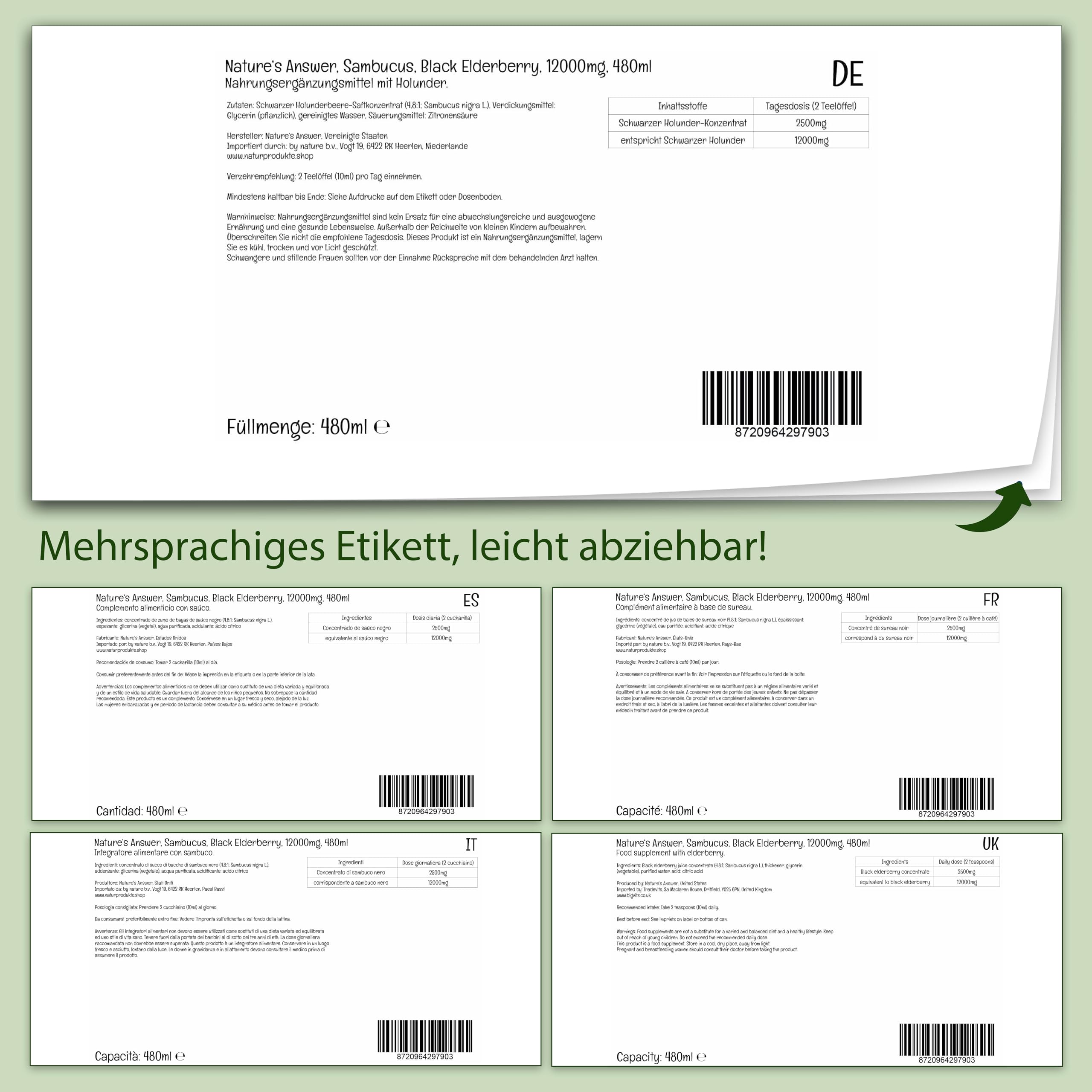 Nature’s Answer Sambucus Schwarzer Holunder, 12000mg, 480ml Flüssigextrakt
