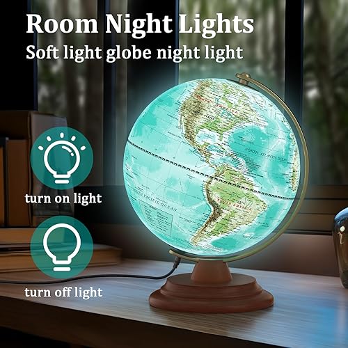 Miniatura 4 de Globo del mundo iluminado con soporte de madera, globo mundial de 8 pulgadas para aprendizaje de niños y adultos, luz nocturna LED incorporada,