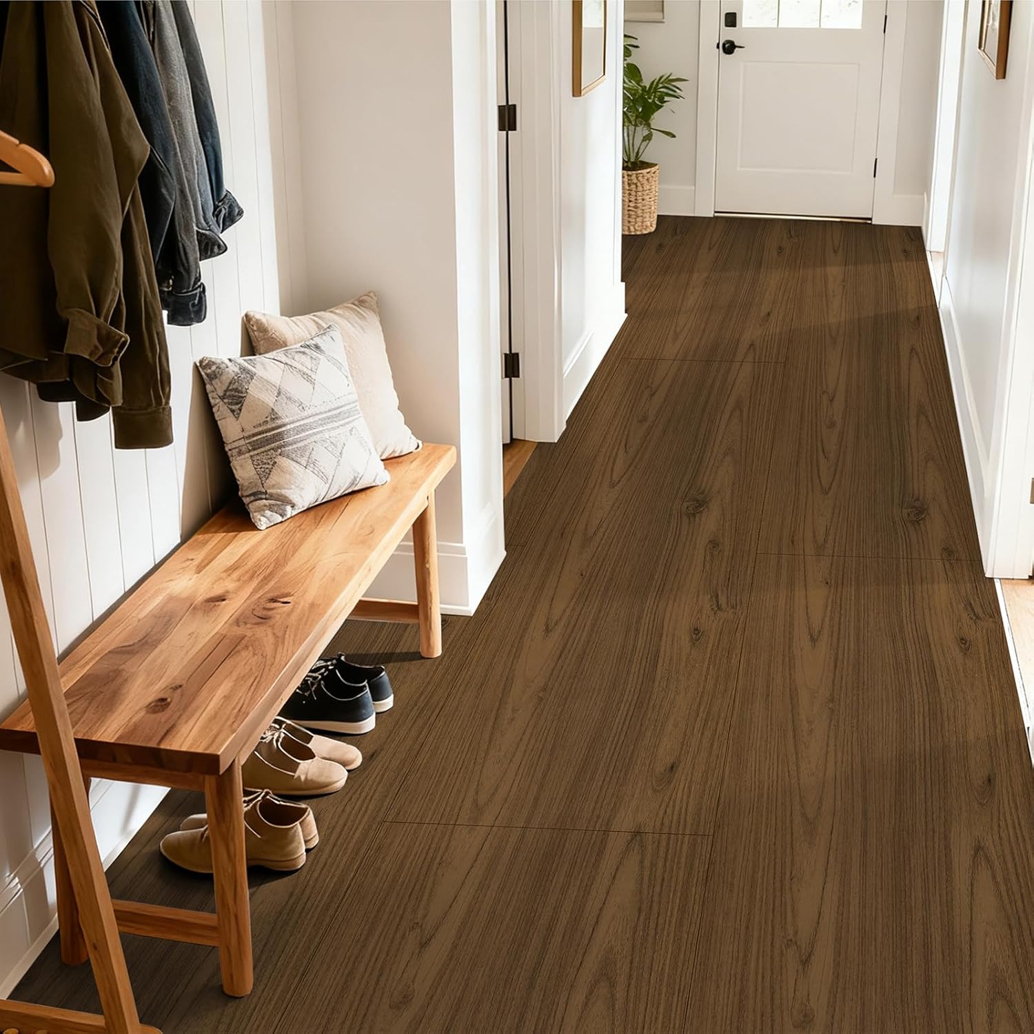 Peel and Stick Floor Tile - Wood Vinyl Flooring Roll Waterproof for Kitchen and Bathroom - 11.8in X 472.44in Self Adhesive Floor Tiles Removable