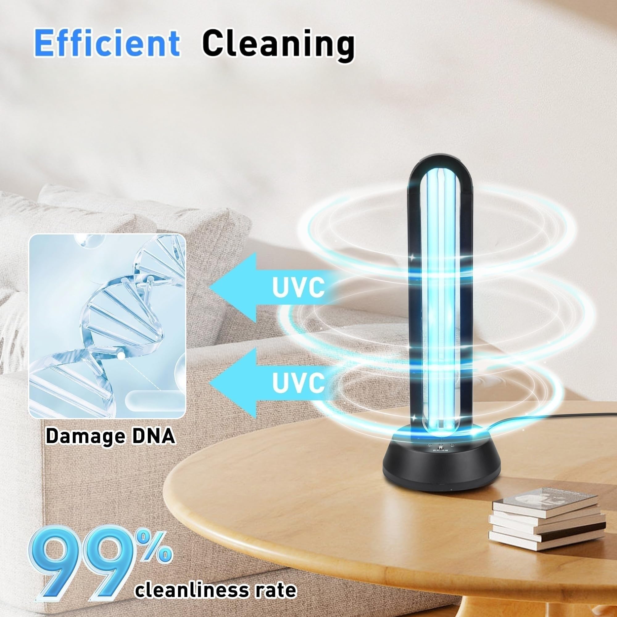 UVC Kiemdodende UV-lamp Afstandsbediening Timer Desinfectie UV-sterilisator Reinigt de lucht Ozon en vrije dodelijke verwijderaar Schimmelgriep 180° rotatie Bacteriële huisstofmijten Kiem UV