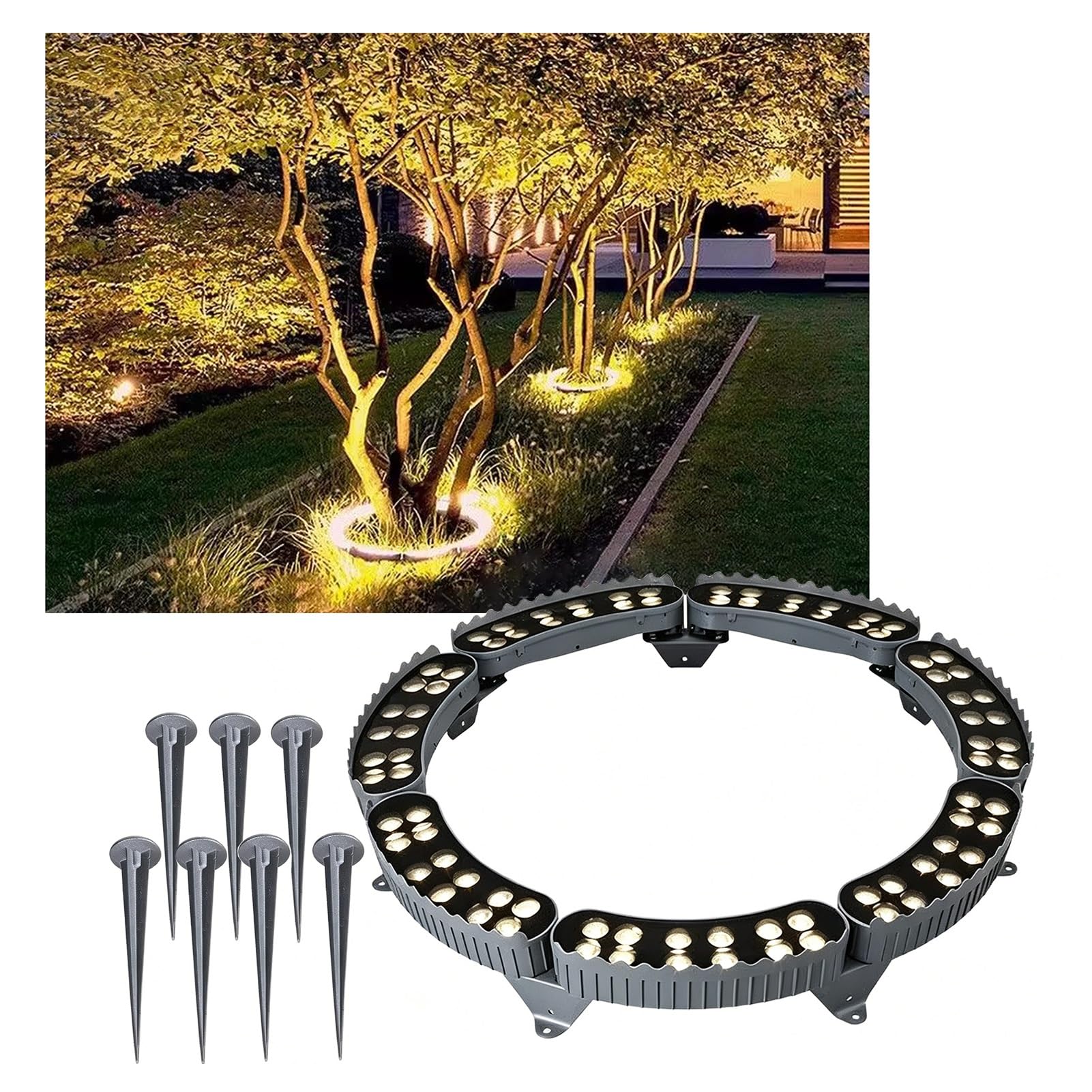KPHYMOD Ring Tree Light Outdoor, LED Tree Landscape Spotlight for Palm Trees Lights Yard Garden, IP67 Water-Resistant(Yellow,7 Packs)