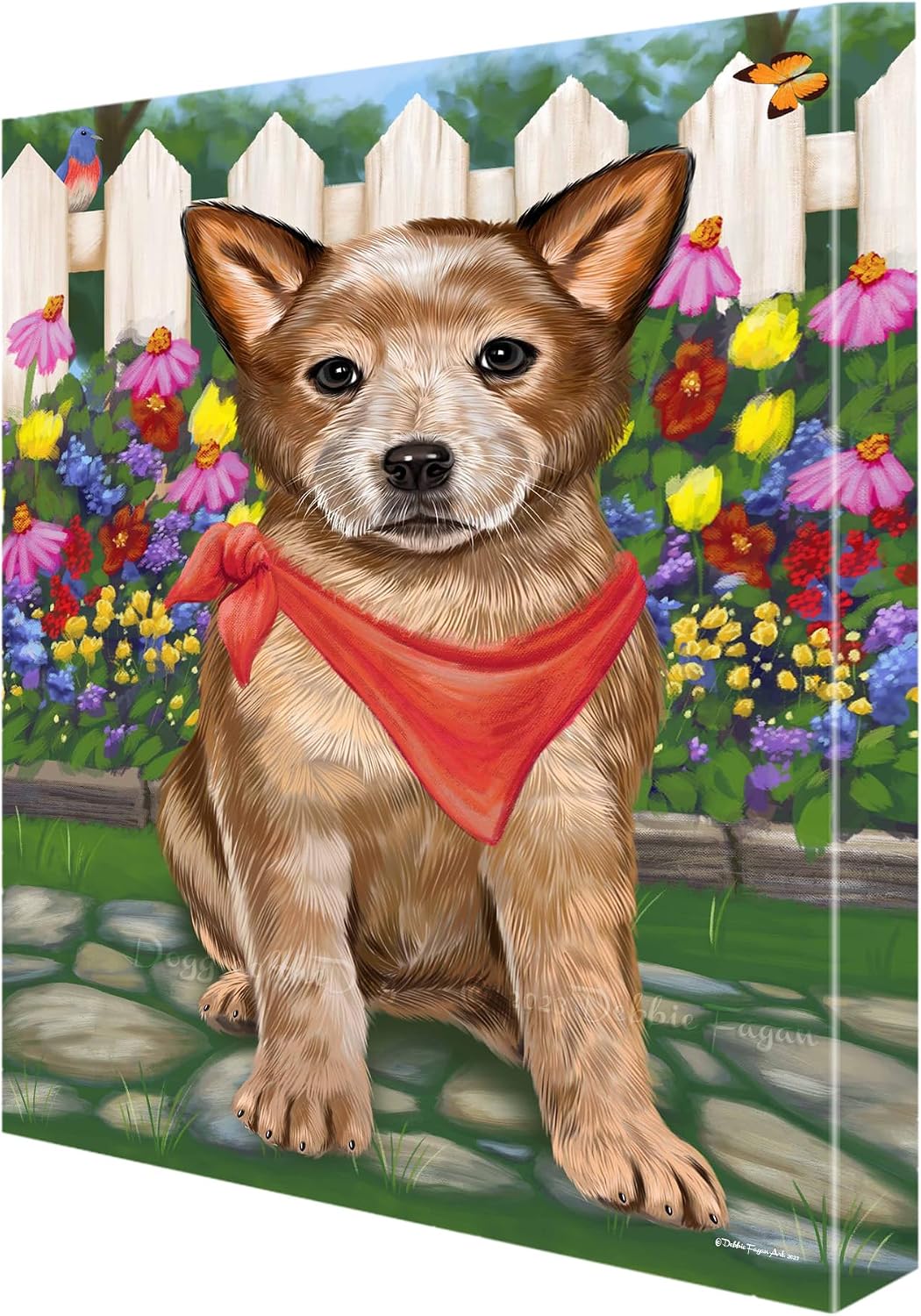 Doggie of the Day Spring Floral with Australian Cattle Dog Canvas Wall Art - Premium Quality Ready to Hang Room Decor - Flat Rolled 11" x 14"