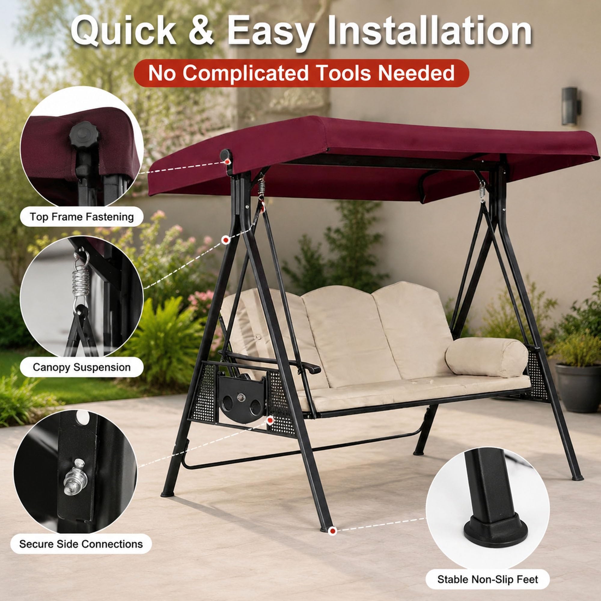 Copertura Tettuccio Altalena da Giardino 2-3 Posti(78 x 46in/198 x 118cm)