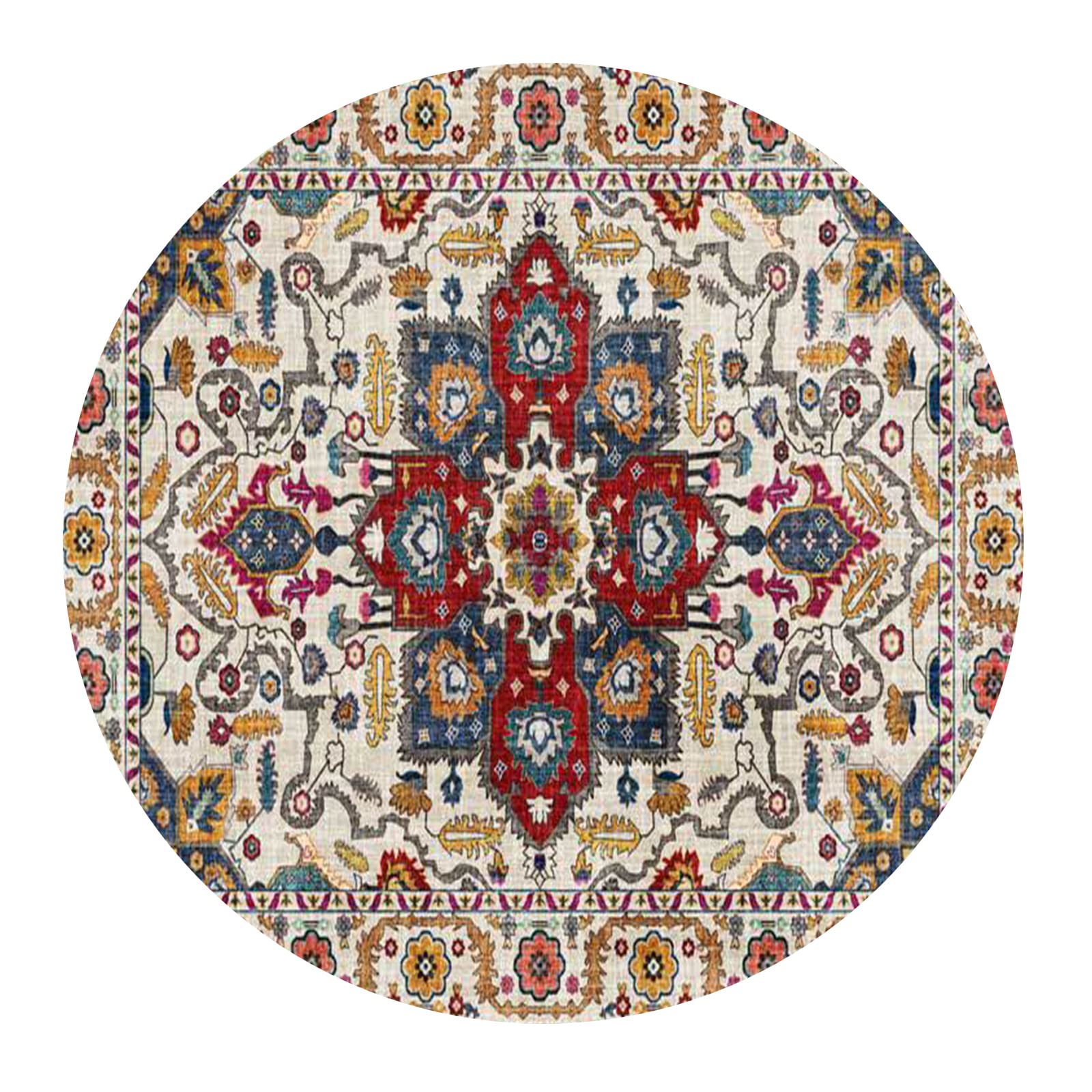 Tapis rond vintage floral rouge : idéal pour canapé d'angle