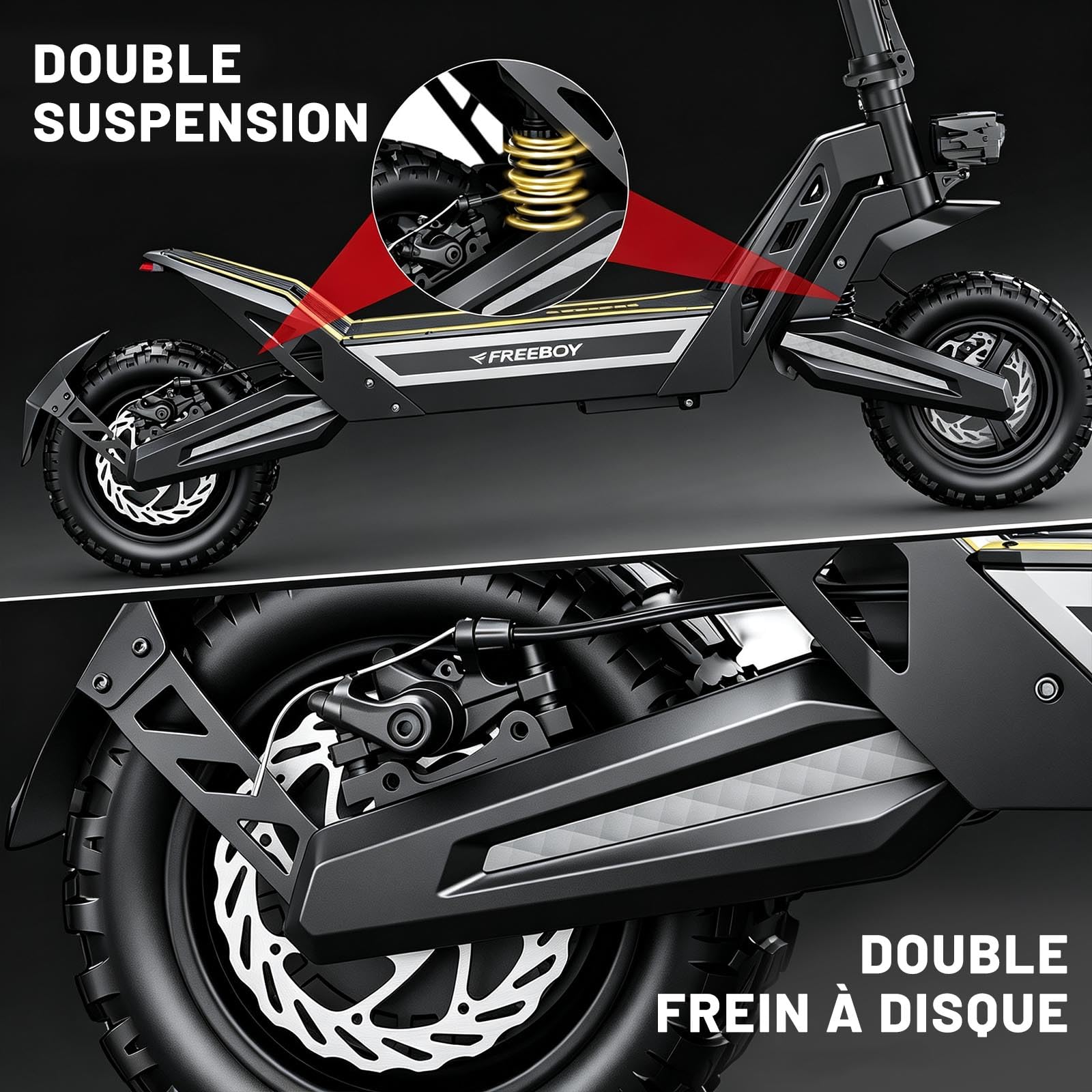 Trottinette Électrique Adulte 1200W - 11" Tout Terrain Trotinette Electrique Pliable Autonomie 55KM,Batterie 48V 18.2Ah Escooter Double Suspension Double Frein Scooter Charge 120kg