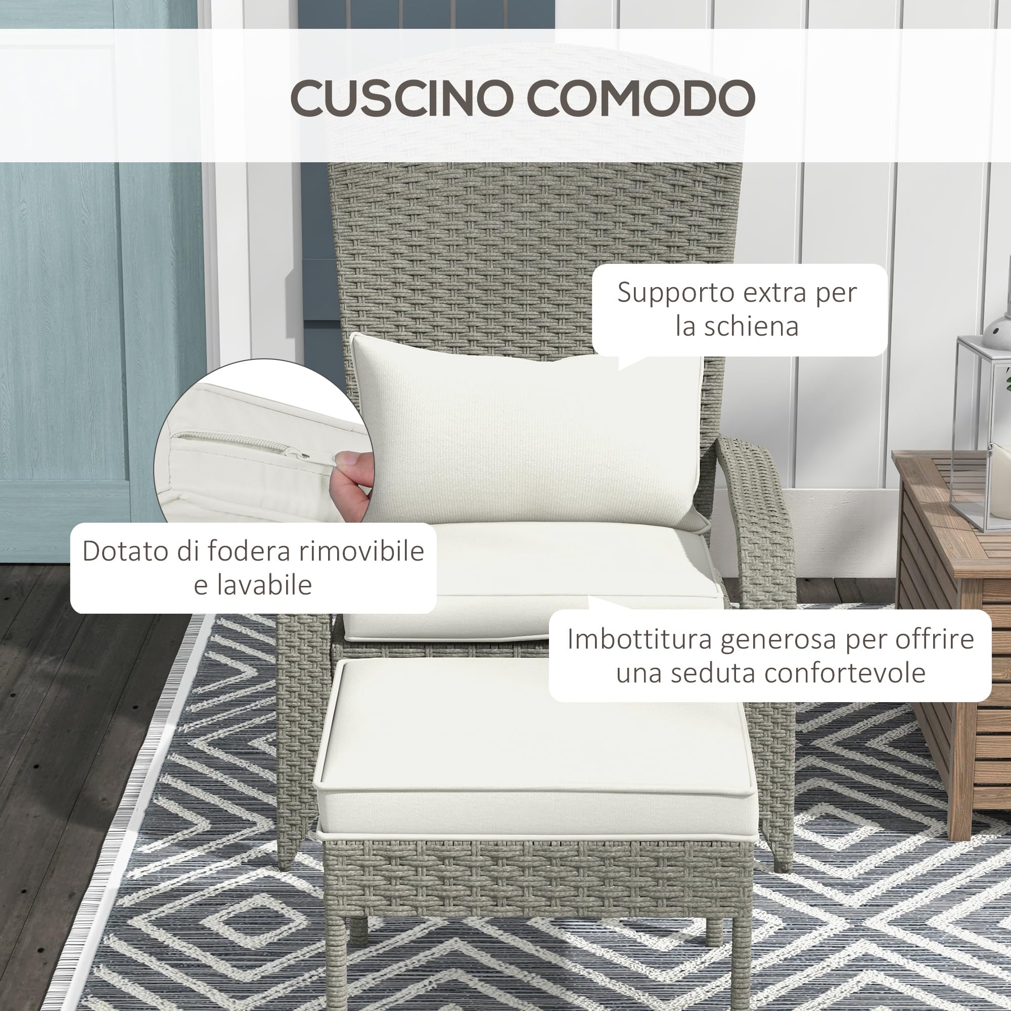Outsunny Set di 4 Cuscini per Sedie per Giardino con Laccetti e Base Antiscivolo Impermeabili 39,5x39,5x10 cm Grigio Scuro | Italy
