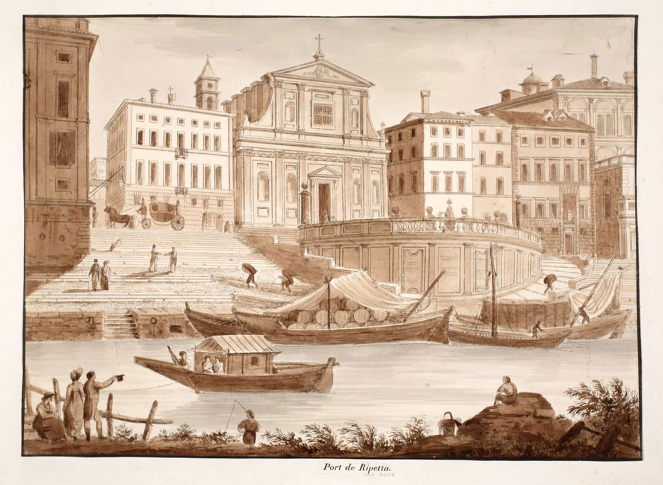 POSTERIIk Vintage Art Print Images Pictures Print Porto Di Ripetta by Agostino Tofanelli Modern Colour Posters for Office Home Decor 60x90cm