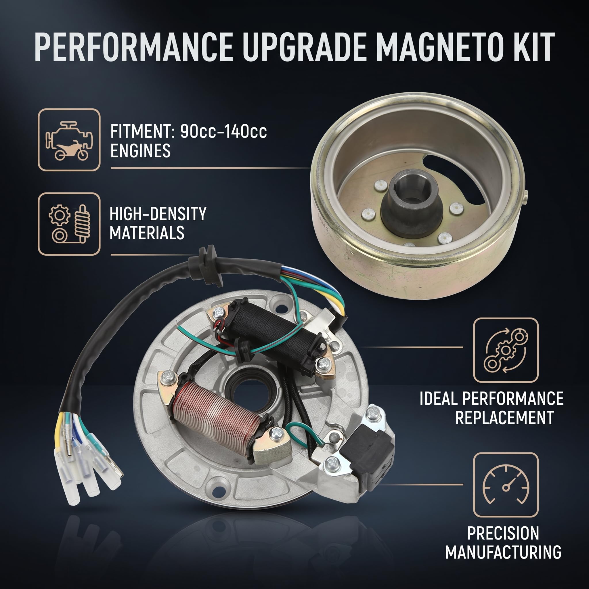 Magneto Stator Flywheel Rotor Kit, Kupfer Alu Zündspule für Kickstarter Motor