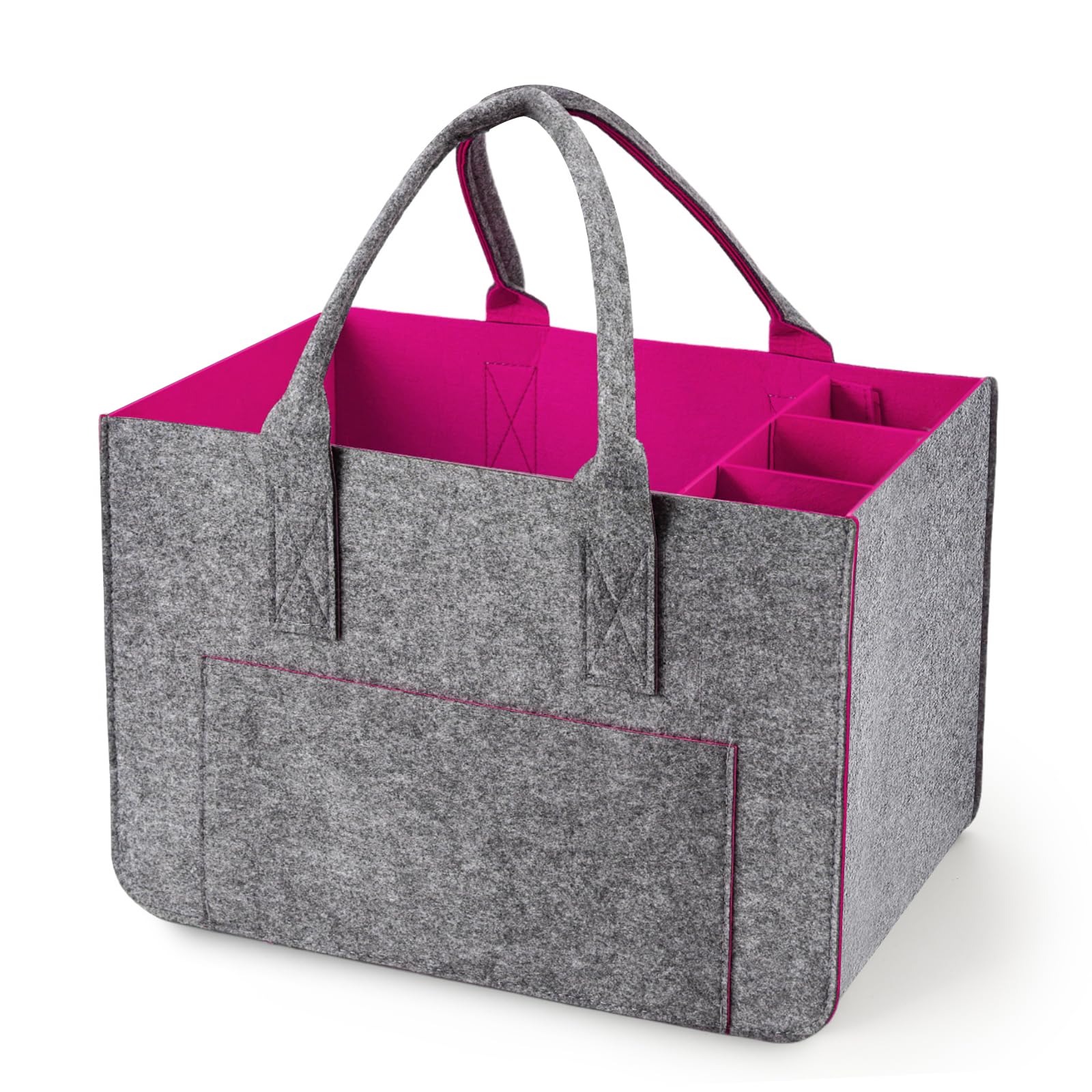 Eurhomewit Borsa in Feltro con Scomparto per Bottiglie, Cestino Pieghevole per la Borsa Shopper in Feltro/Borsa per Bottiglie/Borsa per Legna da Ardere (Magenta/1 Pezzo)