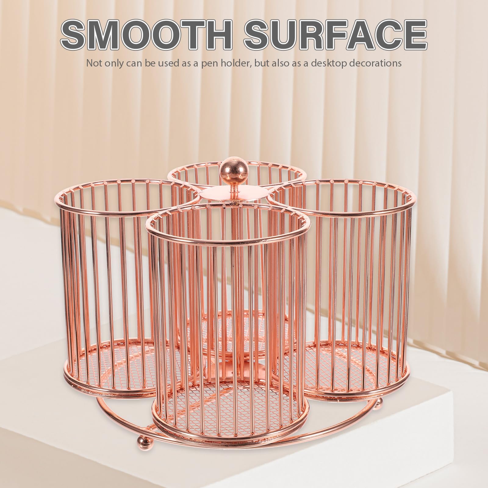 Gadpiparty Portapenne Rotante da Scrivania in Metallo Rosa Oro Organizer Rotante per Trucco e Cancelleria 4 Scomparti Capacità Ampia per Pennelli Cosmetici e Piccoli Oggetti Design 360°