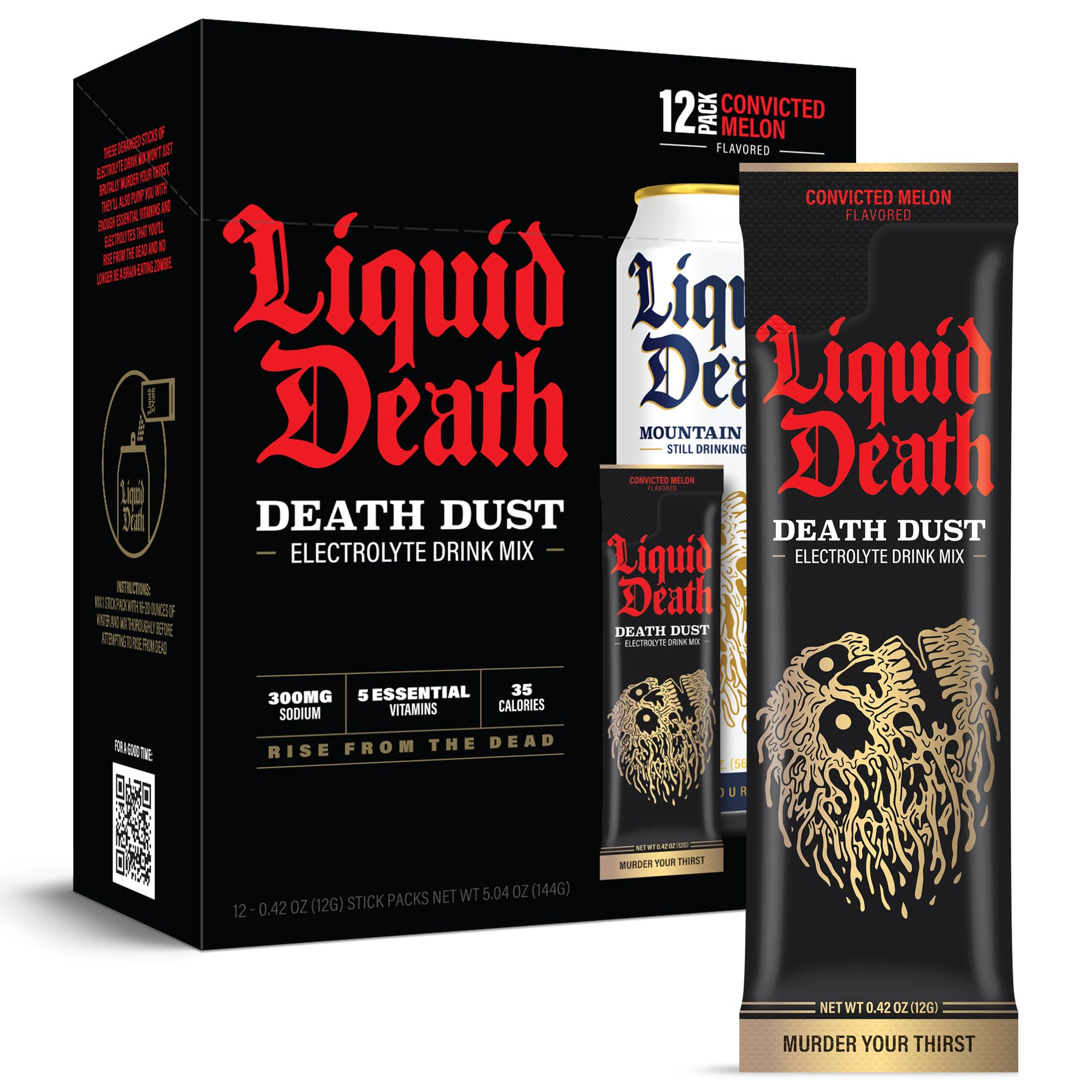 Liquid Death Electrolyte Death Dust - Watermelon Flavored Hydration Powder Packets - Convicted Melon - 12-Stick Pack - Electrolyte Replacement