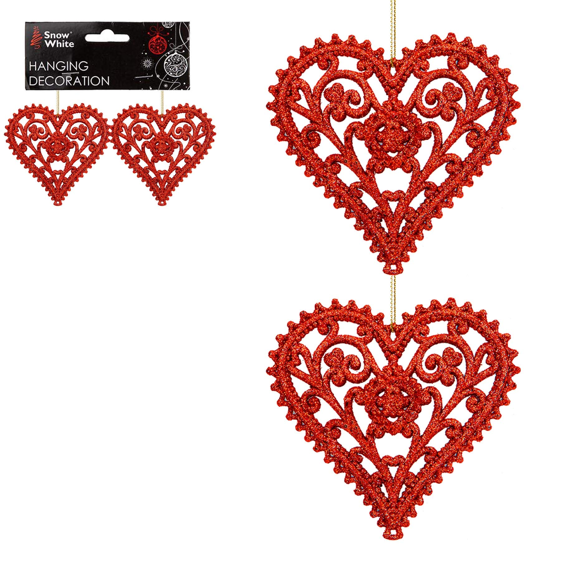 Pms Red Glitter Collection Christmas Tree Decoration - 2 Pk Heart