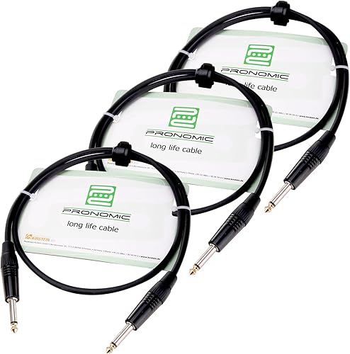 3er Set Pronomic Stage INST-1 Instrumentenkabel  6 3 Klinke  Verbindungskabel  Gitarre  vergoldete Steckerspitzen  Spannzangen-Zugentlastung  schwarz