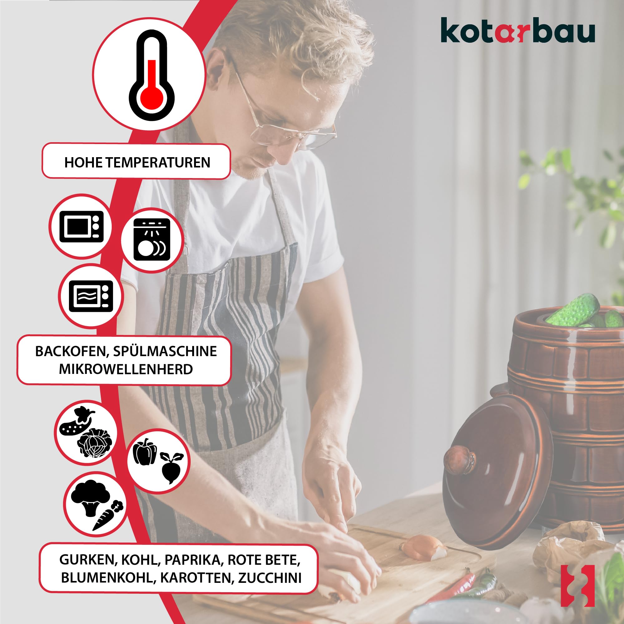 KOTARBAU® Gärtopf Steinguttopf 16 L Sauerkrauttopf Gurkentopf mit Deckel Keramiktopf Einmachtopf Steinzeuggefäß Hermetisch Keramikfass Braun Tontopf Steingut