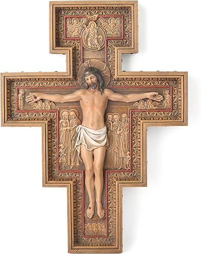BC CATHOLIC Crucifijo de San Damiano, Cruz de pared, regalo catĂłlico, estilo vintage, pintado a mano en madera con acabado de metal, 12"H BC CATHOLIC Crucifijo de San Damiano, Cruz de pared, regalo catĂłlico, estilo vintage, pintado a mano en madera con acabado de metal, 12"H