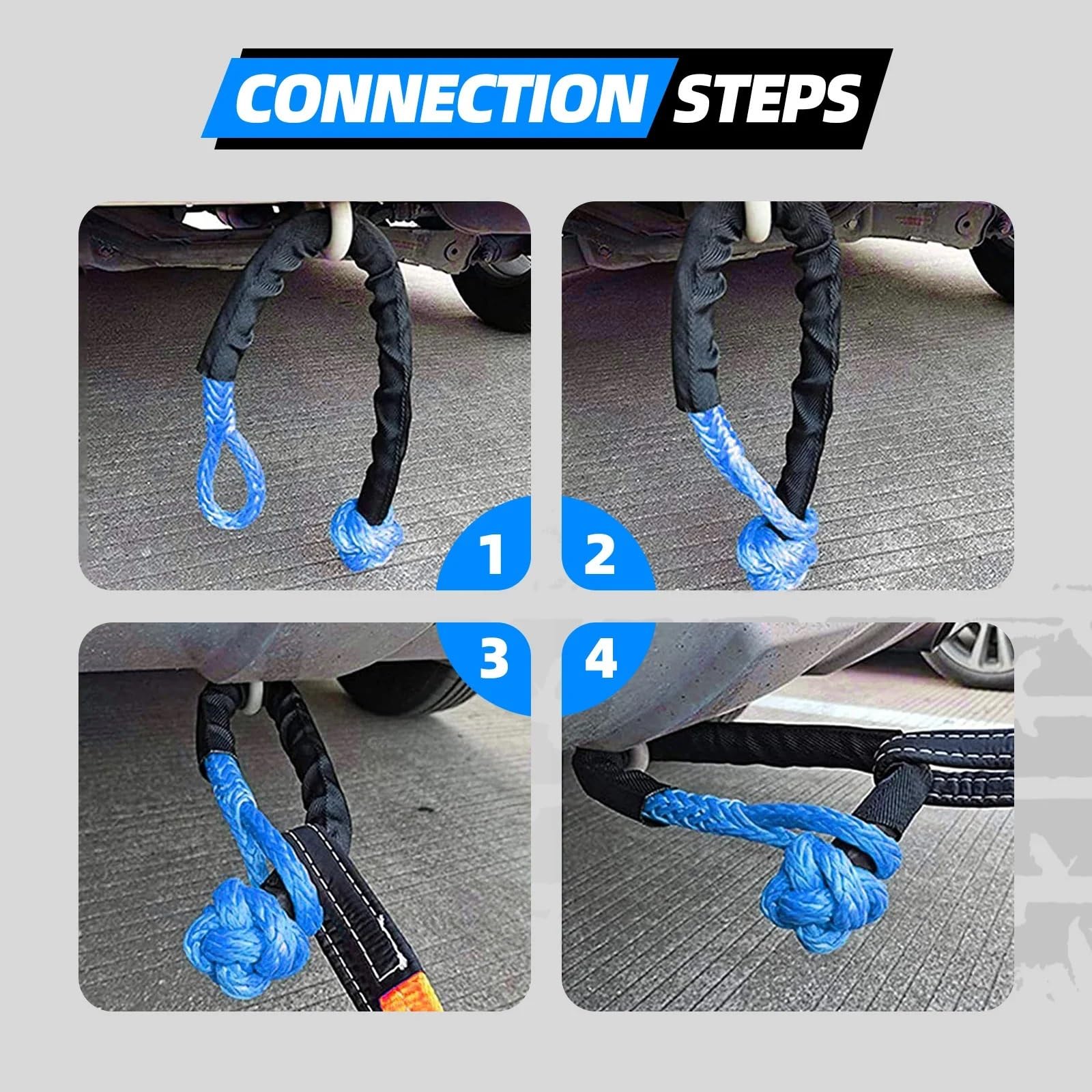 Cuerda de Remolque para Coche Grillete Suave de Alta Resistencia de 41000 Libras, Cuerda sintética Todoterreno, Correa de grillete de Remolque 4X4 con Funda Protectora para camión(Black)