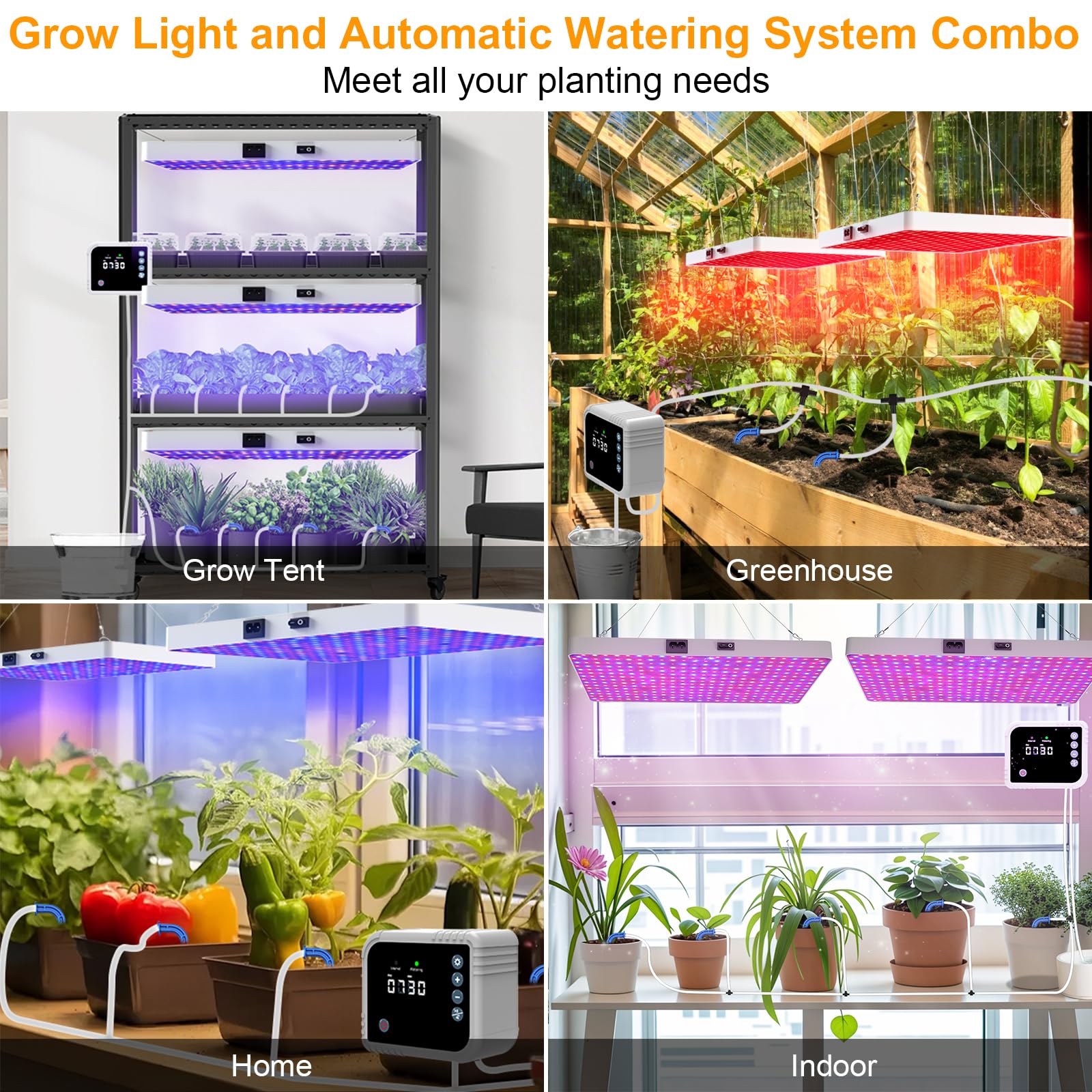 LED Grow Light con sistema de riego automático para plantas de interior, luz de espectro completo con mando a distancia, regulable sin niveles con 3 modos de iluminación para plántulas