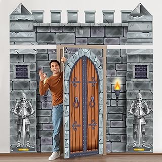 VitalCozy 4 Pcs Castle Decorations 6.5 x 3 ft Medieval Party Castle Backdrop Door Medieval Door Covers Themed Party Supplies Wall Halloween Decor Entrance Decoration