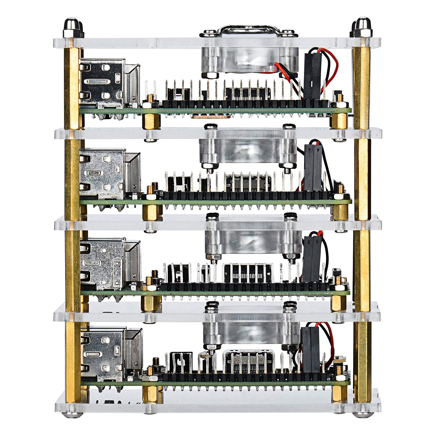 GeeekPi Raspberry Pi 4 Obudowa z wentylatorem i radiatorem, 4-warstwowa obudowa akrylowa do Raspberry Pi 3/2 model B