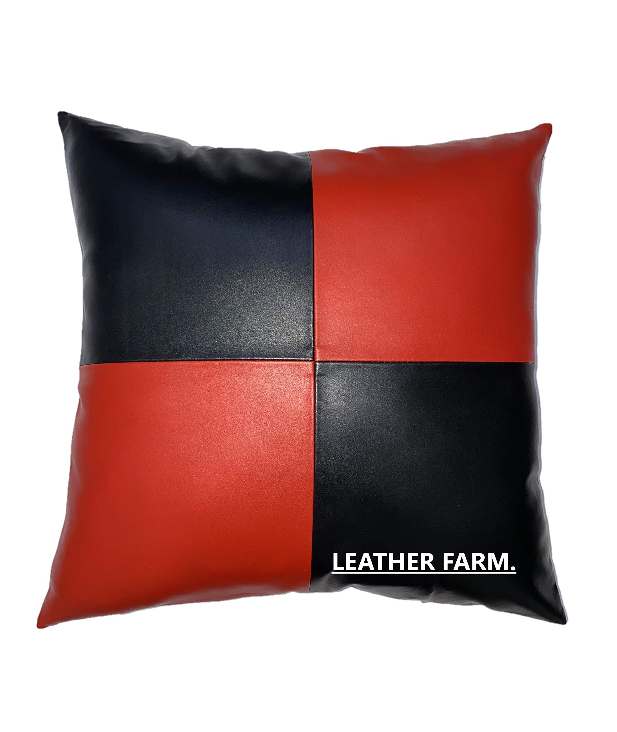 Funda de cojín de piel de cordero de ajedrez negro y rojo (45 x 45 cm)