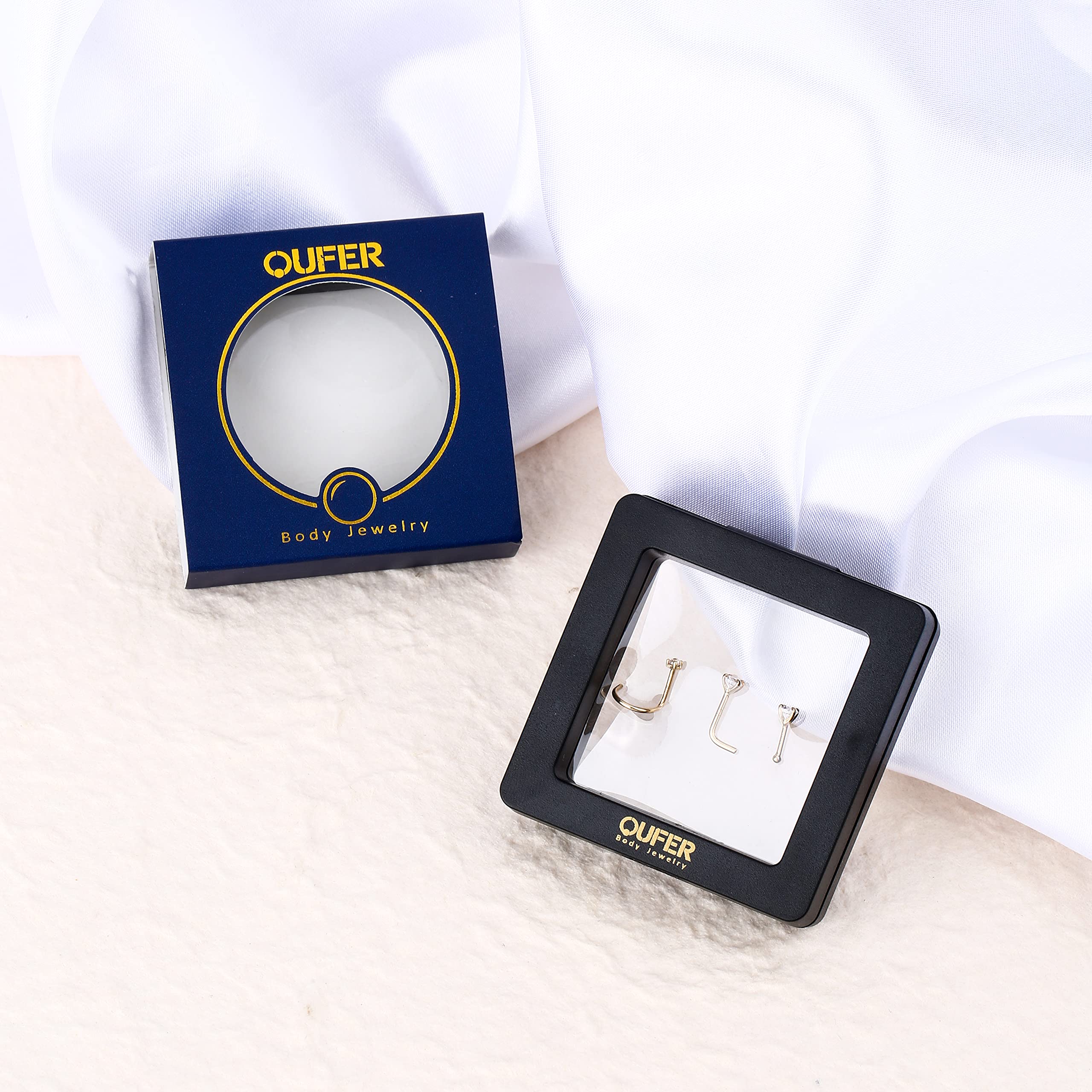 OUFER Body Piercing Nose Rings 20G Nose Piercings 9K Solid Gold L-Shape Nose Stud Screw Nose Bone Nose Screw Nose Piercing Jewellery