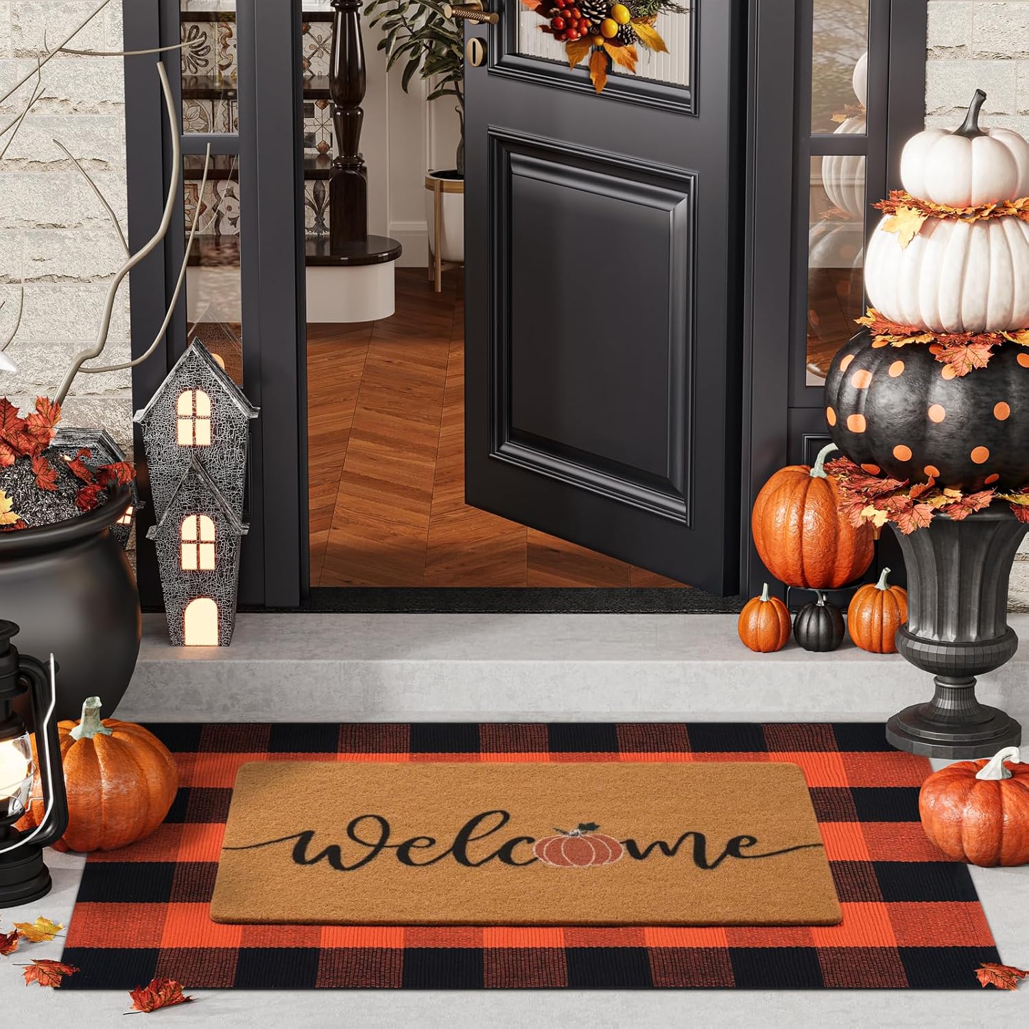 Amazon.com: UINI Fall Door Mat Combo Set, 28" x 43" Orange and Black ...