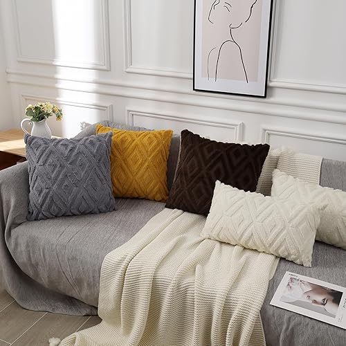 Miniatura 6 de Pallene Fundas decorativas suaves de piel sintética de 22 x 22 pulgadas para almohadones fundas afelpadas de terciopelo de lana corta con un