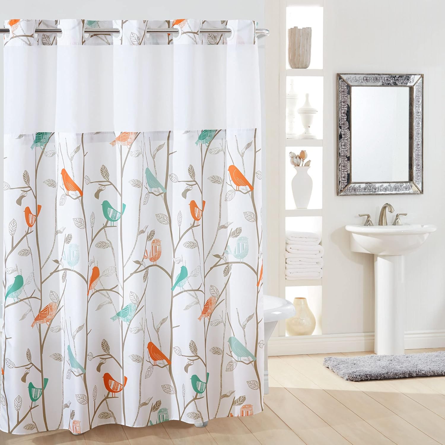 Hookless Scandiary Print Shower Curtain with Peva Liner, 71 X 74, Multi : Home & Kitchen