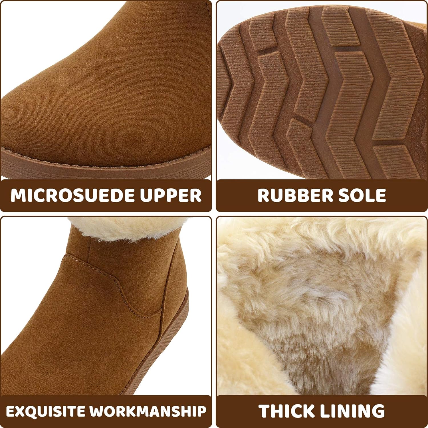 Vonair Girls Fuzzy Warm Winter Short Boots with Furry Faux Fur Lining Bootie Shoes for Toddler Little Big Kids Girls
