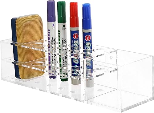 MyGift Marcador de acrílico transparente de 10 ranuras y soporte para accesorios, estante de almacenamiento de marcadores de borrado en seco montado