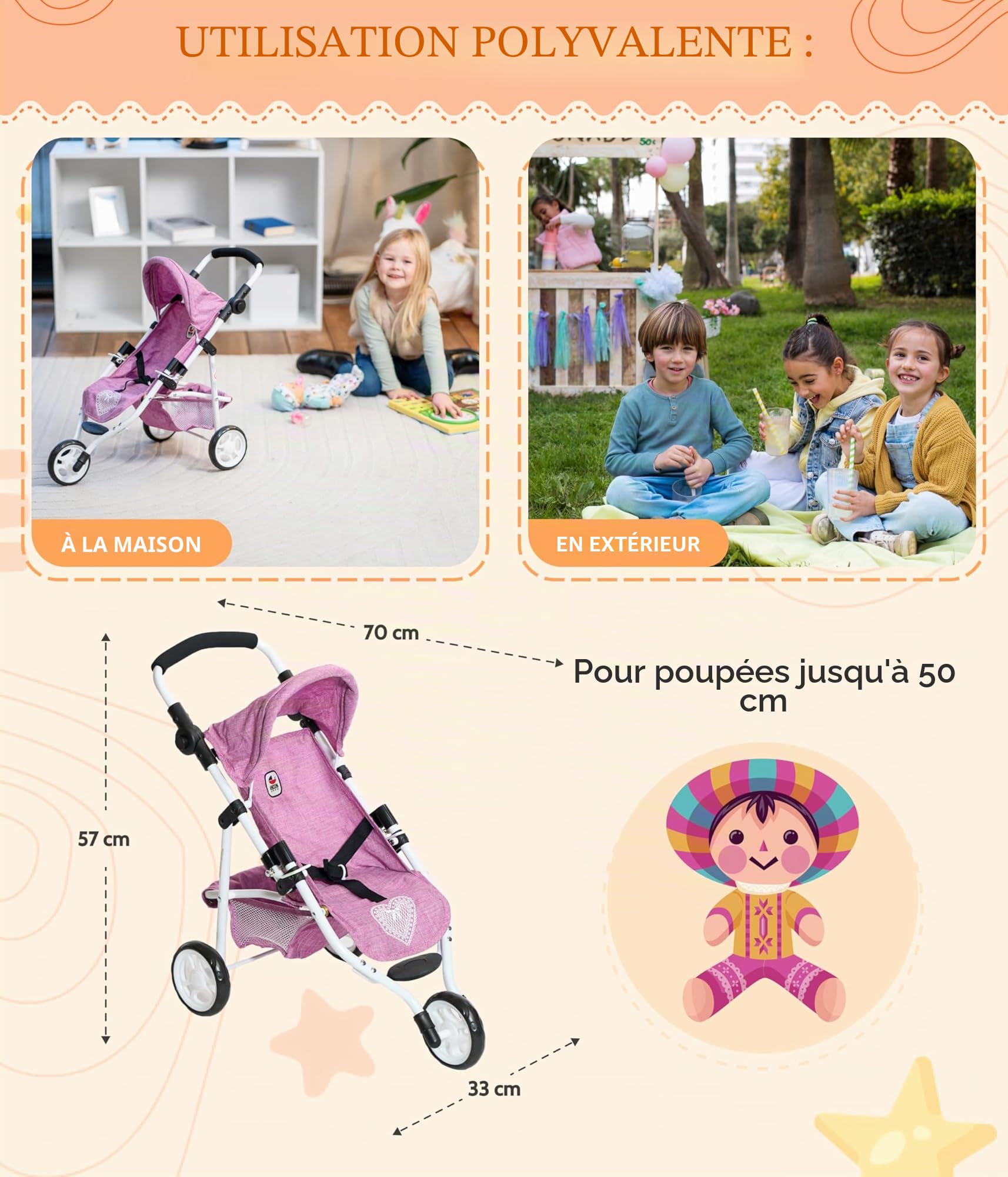 Bayer Chic 2000 Poussette Poupon Lola | Jogger Évolutif & Ergonomique | Une poussette jogger pour poupon haut de gamme, saine et évolutive pour accompagner votre enfant durant des années.