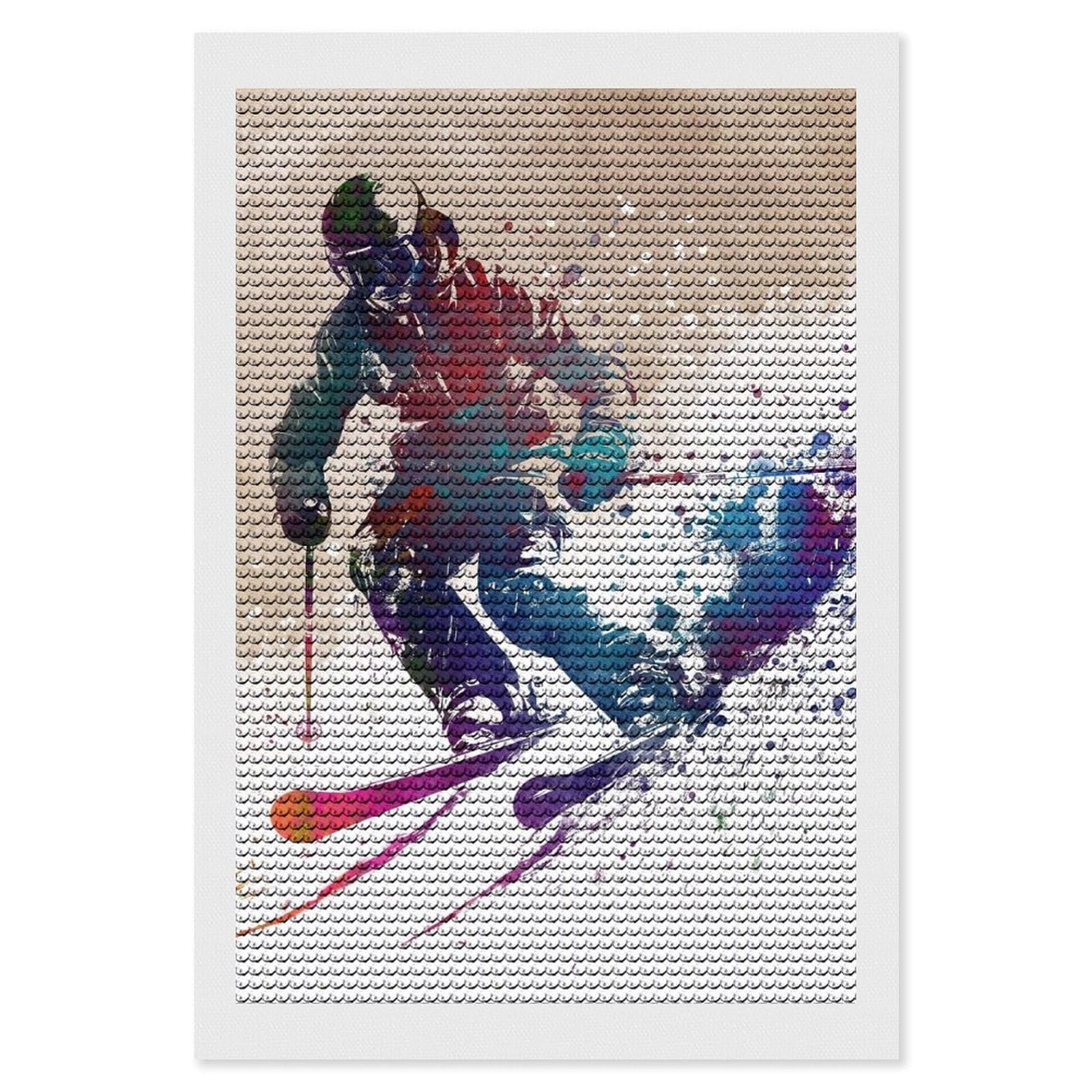 Junmoney Ski Sport Art Diamond Art Kit 8"x12", Creative Leisure Activity, Complete Accessories, Vintage Style Decor, for Women