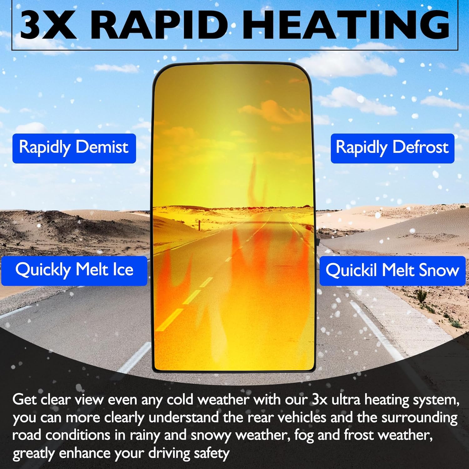 Heated Upper Flate Mirror Glass, Compatible with 2008-2017 Freightliner Cascadia, Replace TL-28716A Wide View Clear Vision High Reflective Flate Upper Rapid Heating Mirrors Glasses with Back Plate