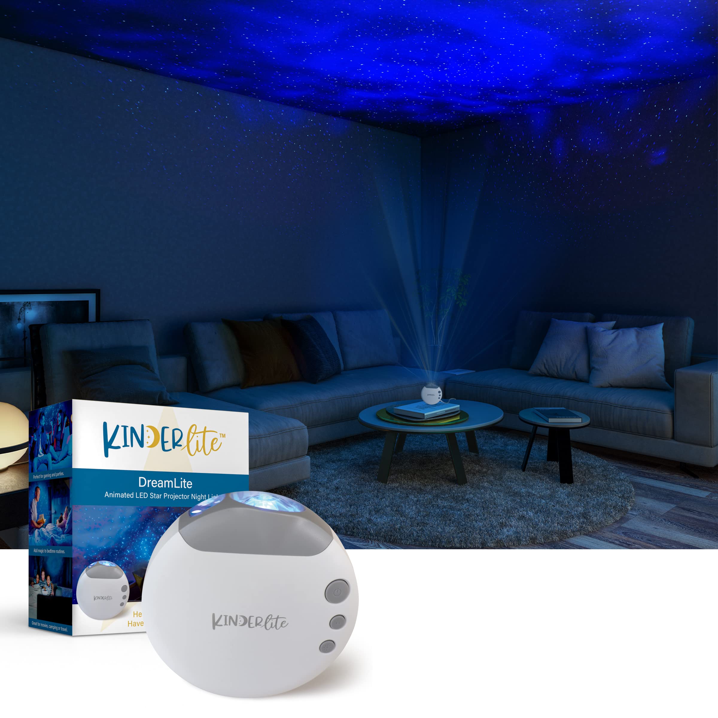 KINDERLITE Galaxy Projector Star Projector, DreamLite Animated LED Galaxy Light, Nachtlicht Projektor mit Touch Control Auto-Off Timer, ​Starlight Projektor