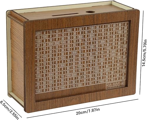 Miniatura 6 de Caja de dinero de madera con mostrador, alcancía de madera reutilizable, caja de ahorro de dinero con bolígrafo borrable para ahorrar dinero, cajas