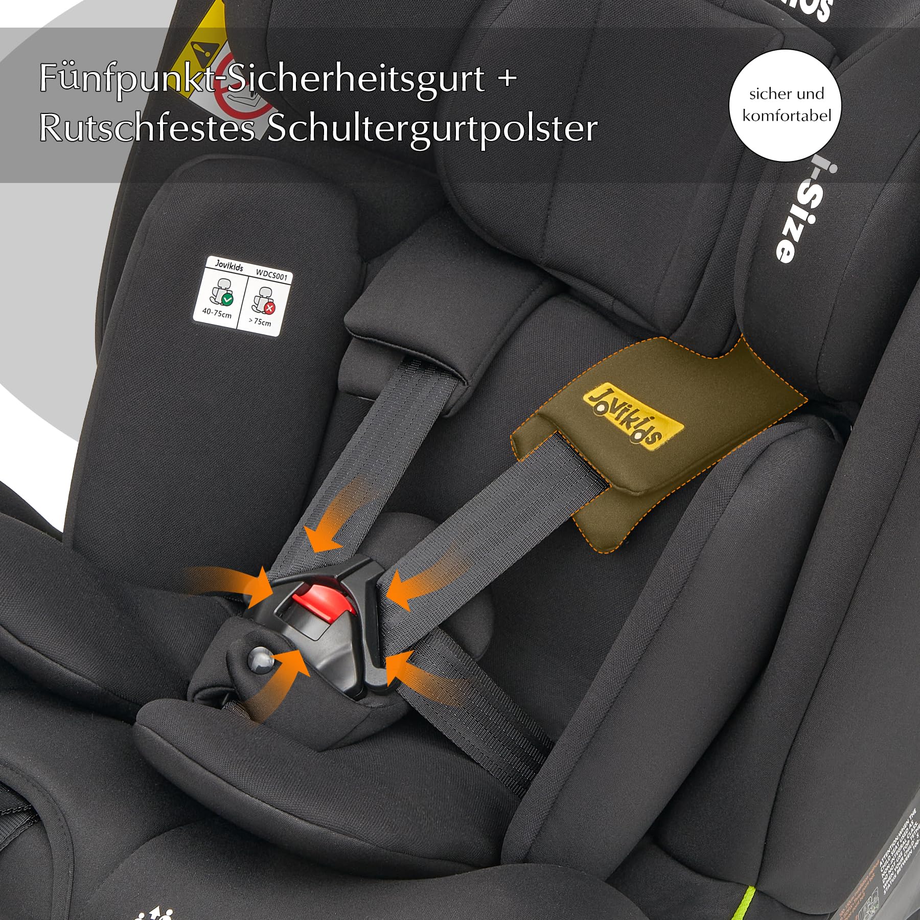 Jovikids 360° Drehbar Kindersitz mit ISOFIX und Ruheposition, i-Size(ECE R129) 40-150cm(0-36kg) Reboarder Baby Autositz, ab Geburt -12 Jahre (schwarz)