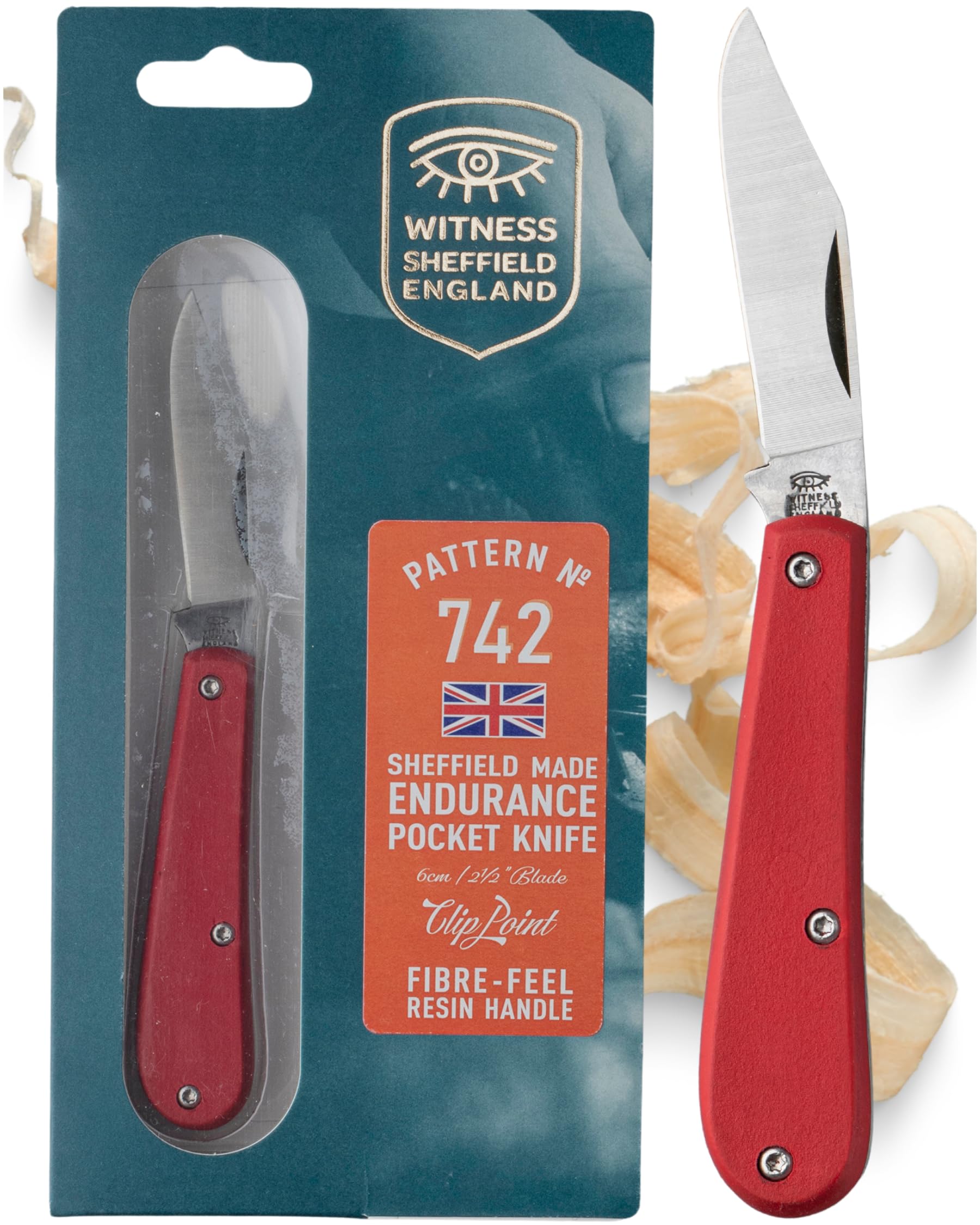 UK Legal Folding Pocket Knife β Endurance Clip Blade 5.7cm 420H Stainless Steel Blade, Red Handle, EDC for Camping, Gardening, Farming, Bushcraft, Hiking β Handcrafted in Sheffield