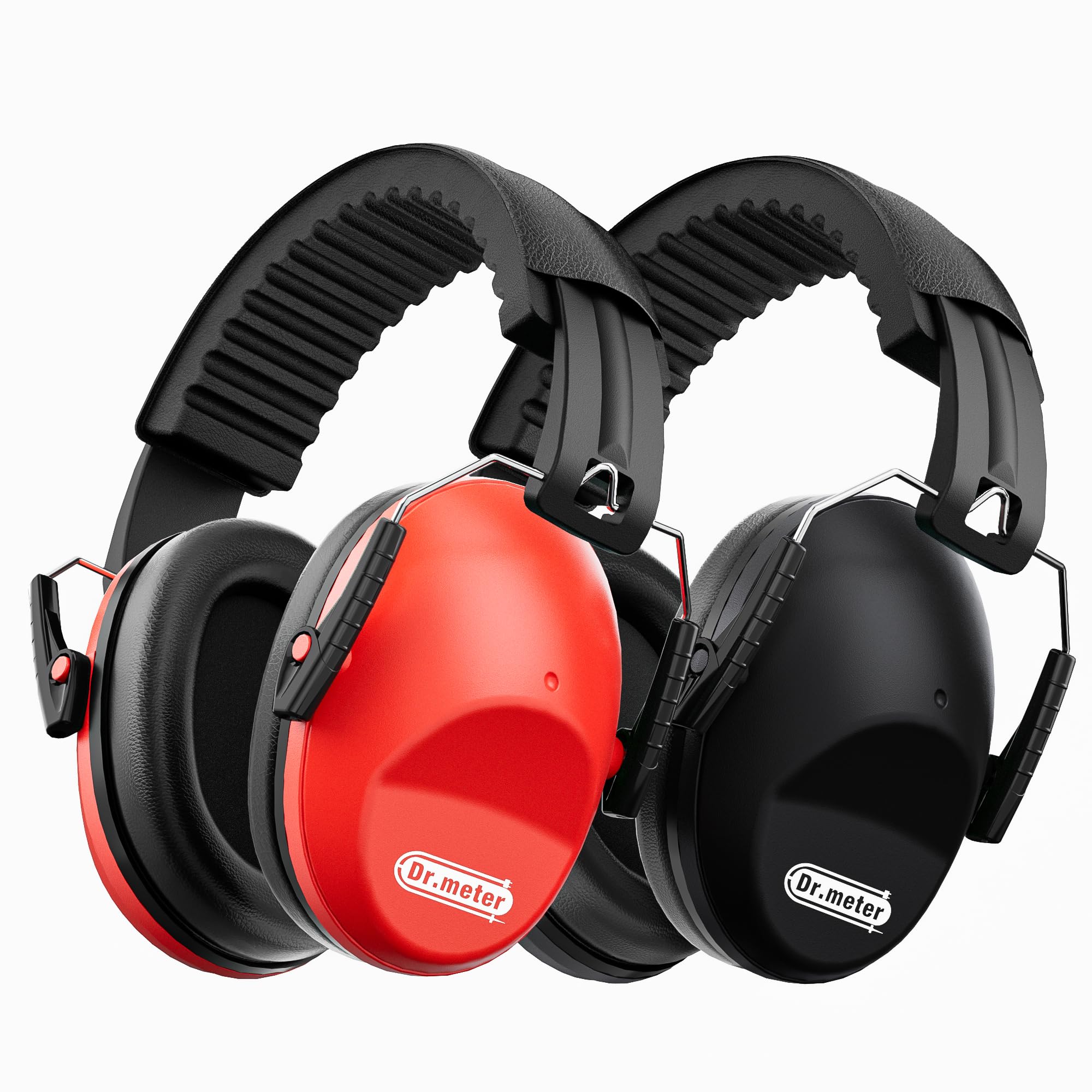 Dr.meter Ear Muffs for Noise Reduction: 27.4 NRR Kids Noise Cancelling Headphones with Adjustable Pin - Kids Ear Protection for Monster Truck Derby Firework - 2 Packs, Black & Red