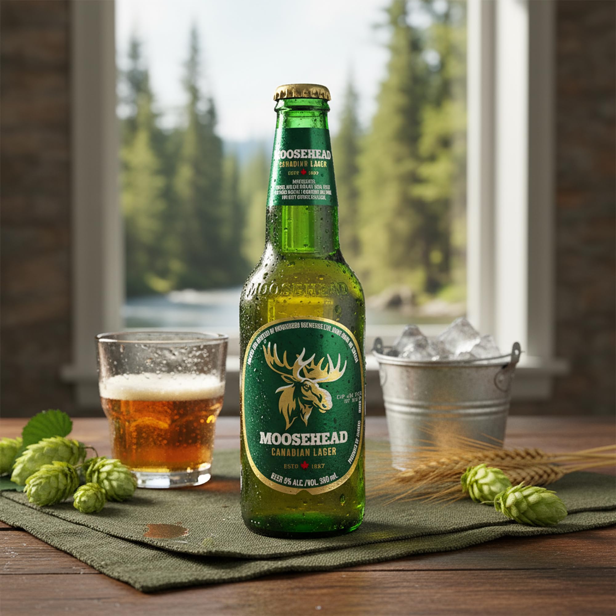 Moosehead Canadian Lager, Premium Bier, 5% Alkoholgehalt, Grüne Glasflasche, 350ml, Seit 1867