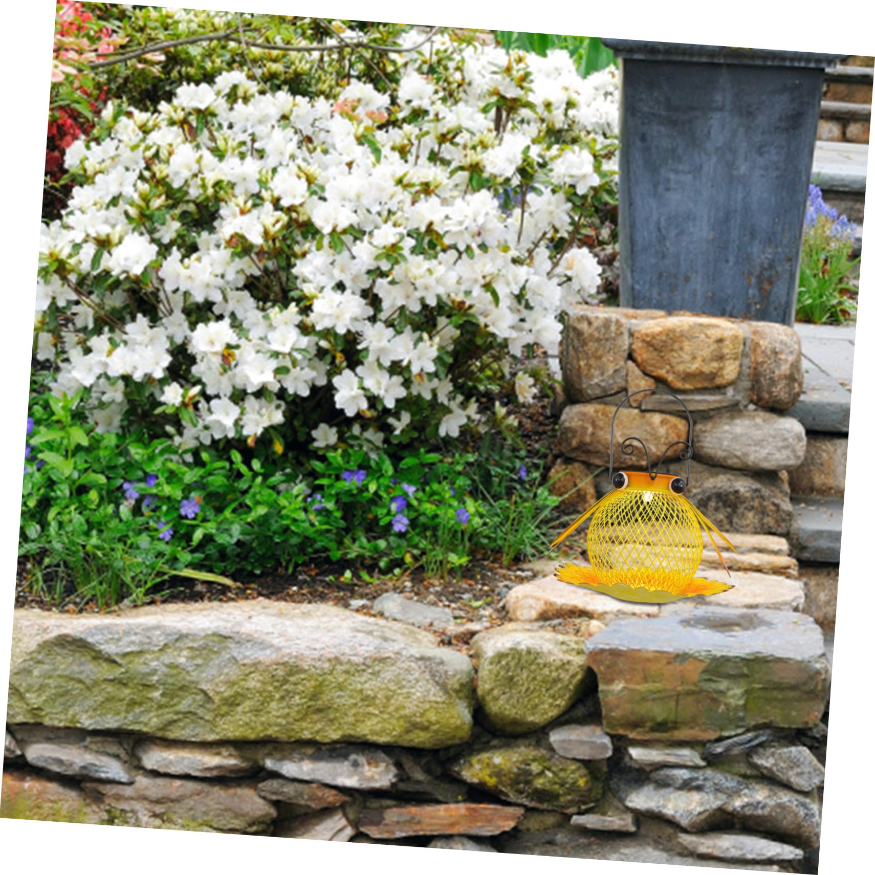 Mangiatoia Uccellini da Esterno in Ferro con LED Solare Appendiabile per Giardino e Patio Alimentazione Automatica e Resistente alle Intemperie
