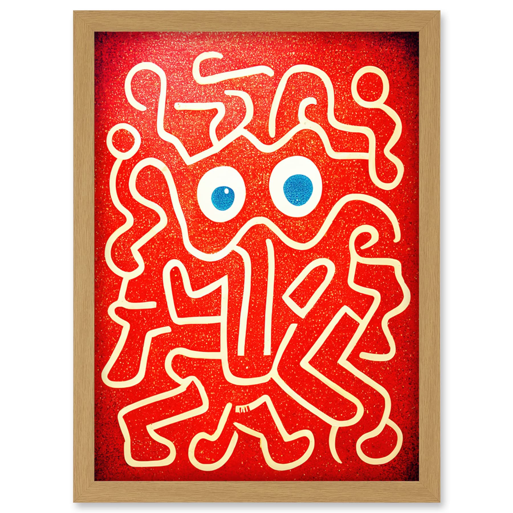Doppelganger33 LTD Line Drawing On Red With Googly Eyes Artwork Framed Wall Art Print A4